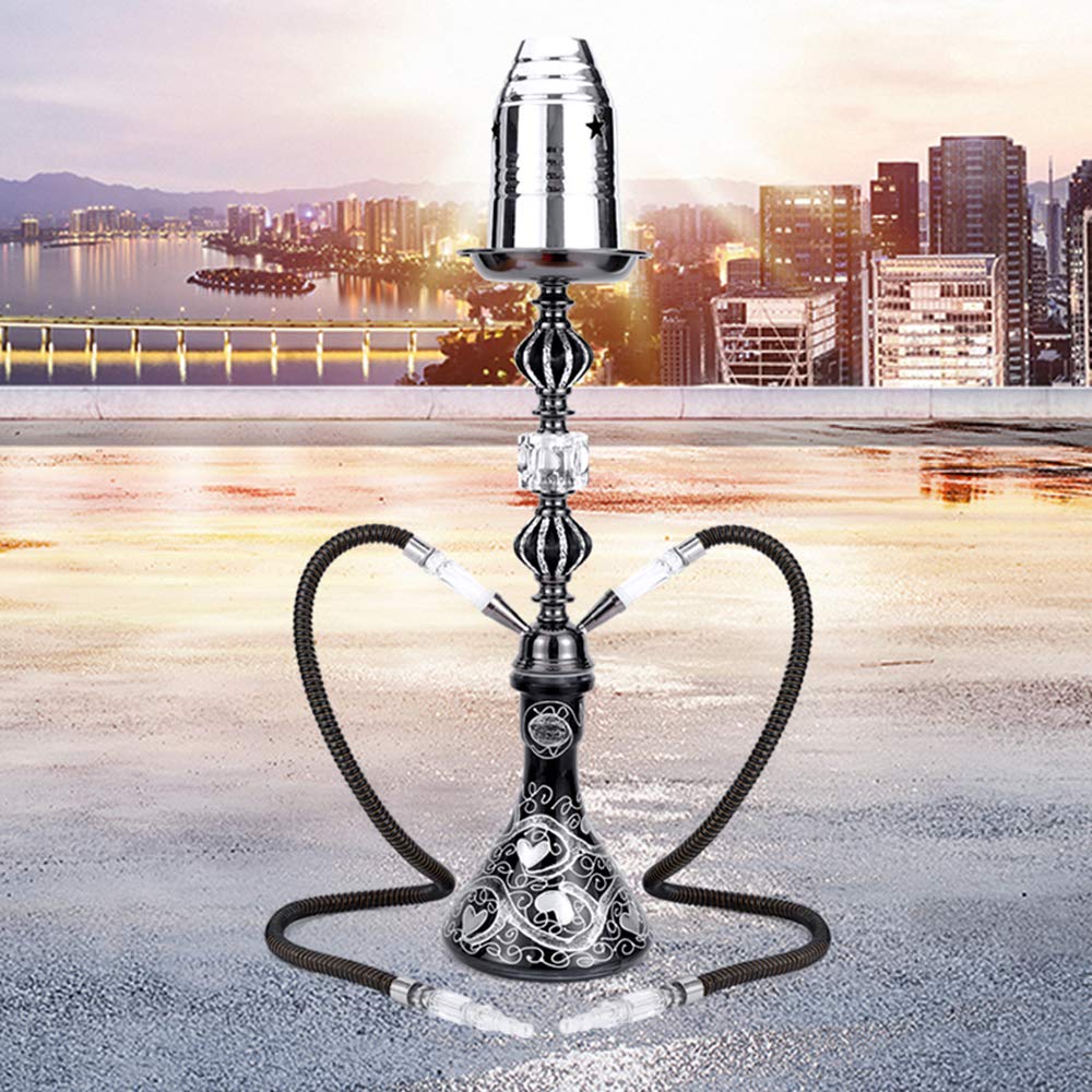 Cachimba Shisha Hookah Set, con Jarrón de Vidrio 2 Manguera de Silicona con Boquilla Y Cuenco para el Mejor Juego Completo de Hookahs para Fumar,2 Hose