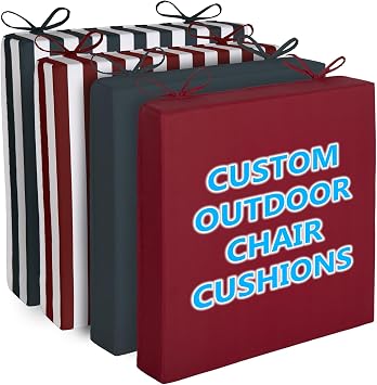 Custom Waterproof Chair Cushions Set of 2, Outdoor Deep Seat Cushions for Patio Furniture with Handle & Ties, Custom Size/Color/Fabric/Non-Slip Buttom Indoor Sofa Couch Cushions, 70D Foam