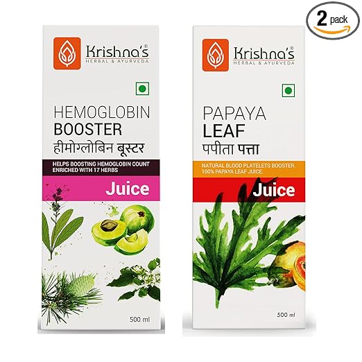 Krishna's Hemoglobin Booster Juice 500 ml and Krishna's Papaya Leaf Juice 500 ml Combo Pack of 1