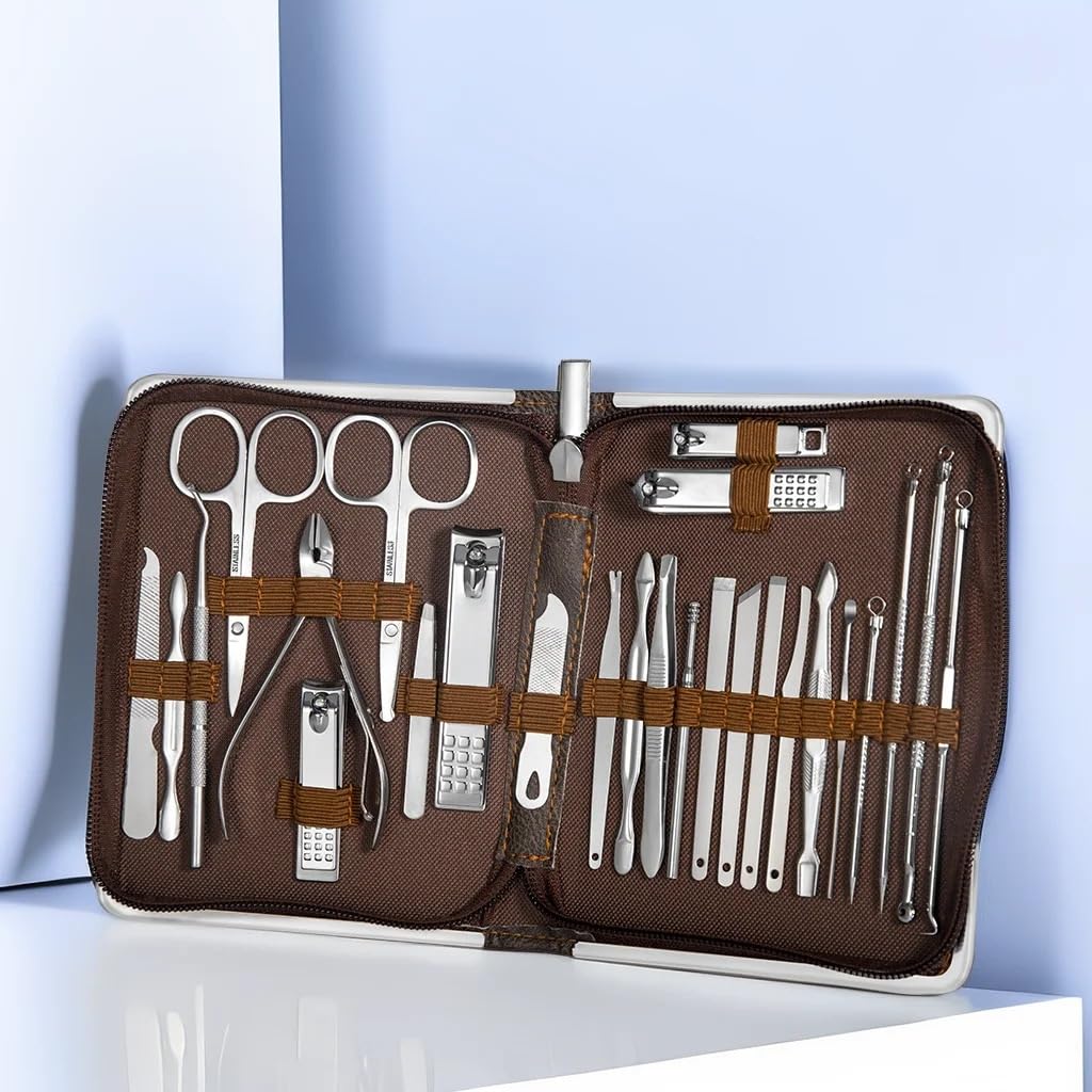 Zestaw do manicure Obcinacz do paznokci 26-częściowy zestaw ze stali nierdzewnej, obcinacz do paznokci do użytku domowego, z pudełkiem do przycinania, narzędzia do manicure i pedicure do pielęgnacji