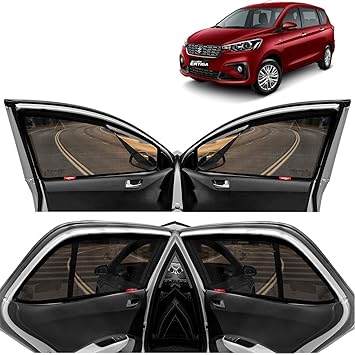 KINGSWAY Car Side Window Curtain Sun Shades Magnetic for Maruti Suzuki Ertiga (2018-2022), Zips in Front Window, Cotton Mesh, Complete Set of 6 Piece