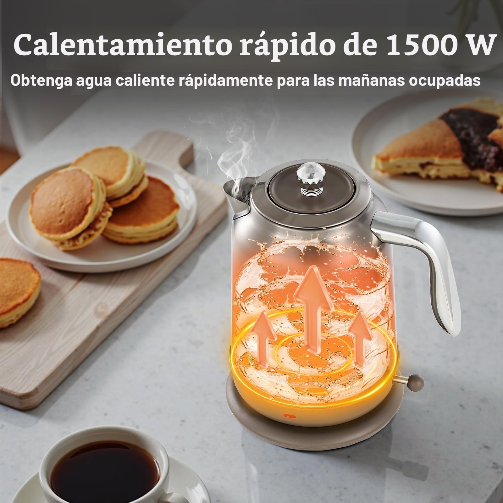DmofwHi Hervidor de Agua Eléctrico de 1,7 Litros - Tetera Electrica con Termómetro e Indicador de Temperatura - Apagado Auto & Protección Ebullición Seca - Para Café, Té y Familia (Cromo)