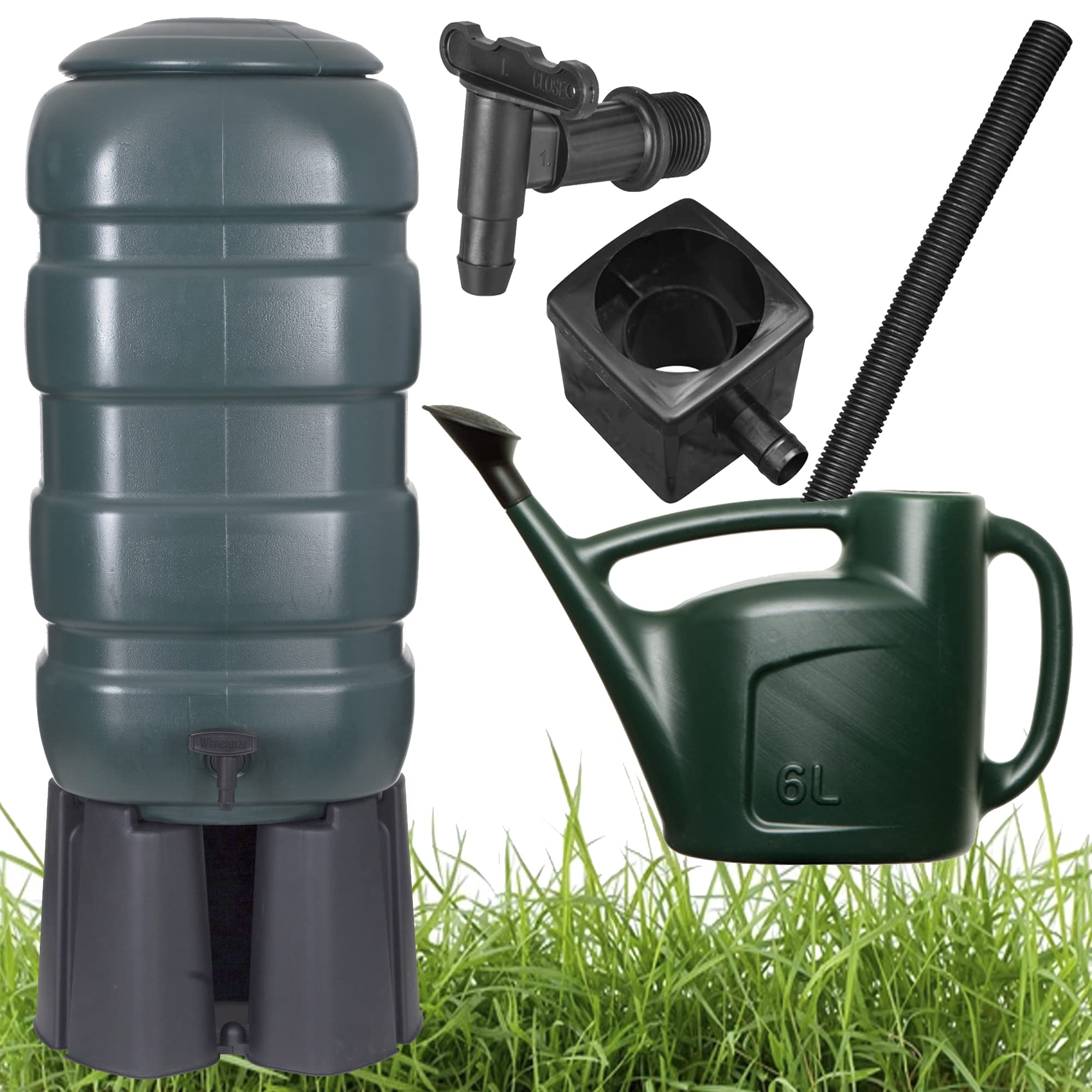 Storm Trading Group Green Traditional Strong Barrel Design Water Butt Rain Water Collector & Watering Can With Sprinkler Head (250L Water Butt + Watering Can)
