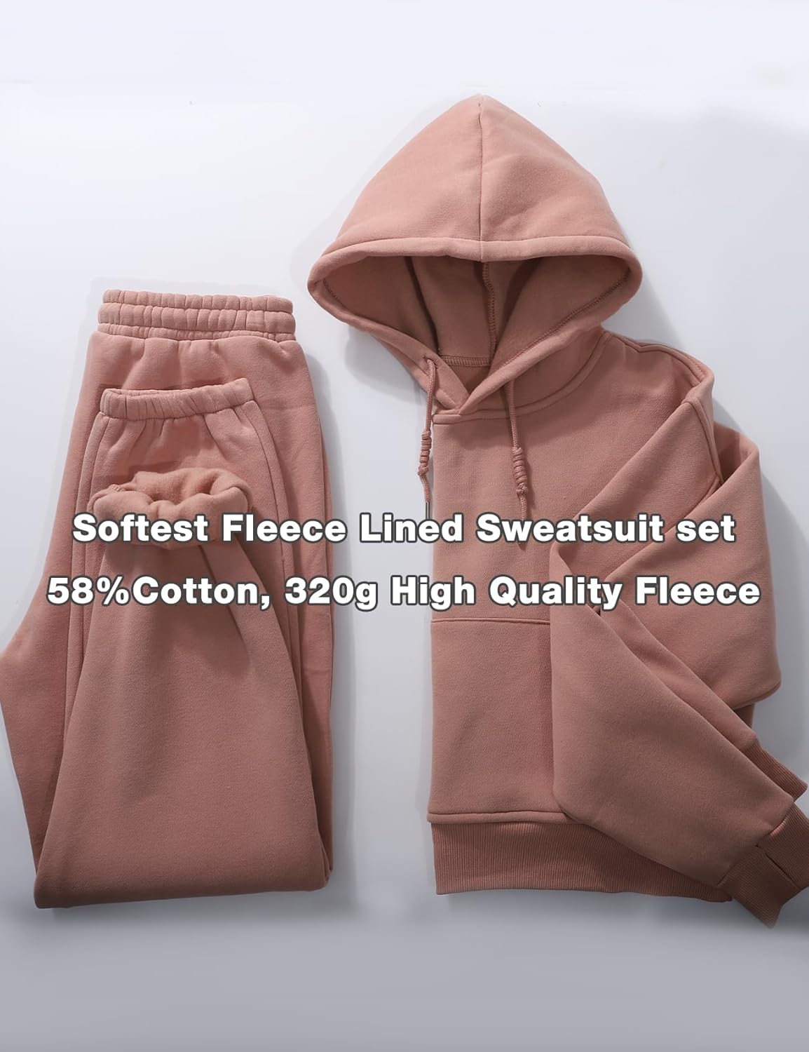 Flygo Womens Fleece 2 Piece Outfits Sweatsuit Crop Pullover Sweatshirt Joggers Pants Tracksuit Set - Image 2