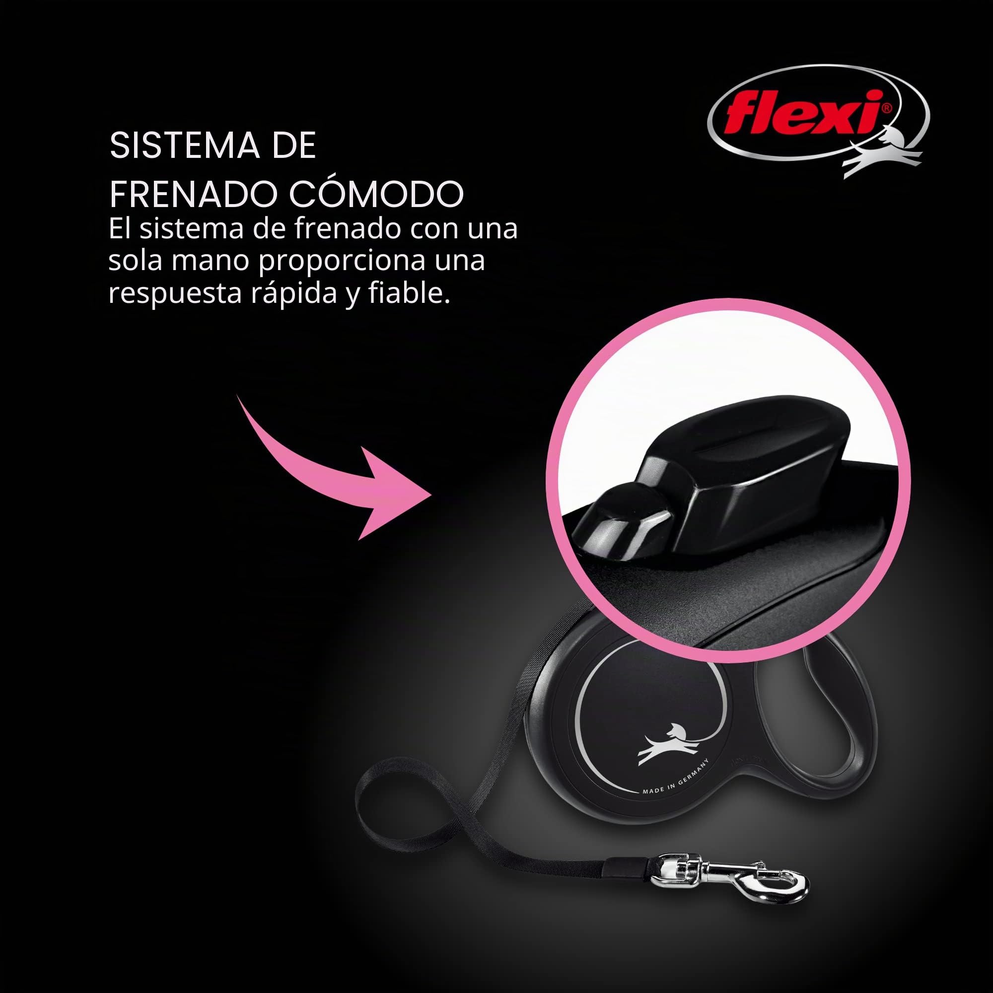 flexi 4 Correa retráctil clásica para Perro, pies, Grande, Color Negro, Nailon, Large, 26 ft