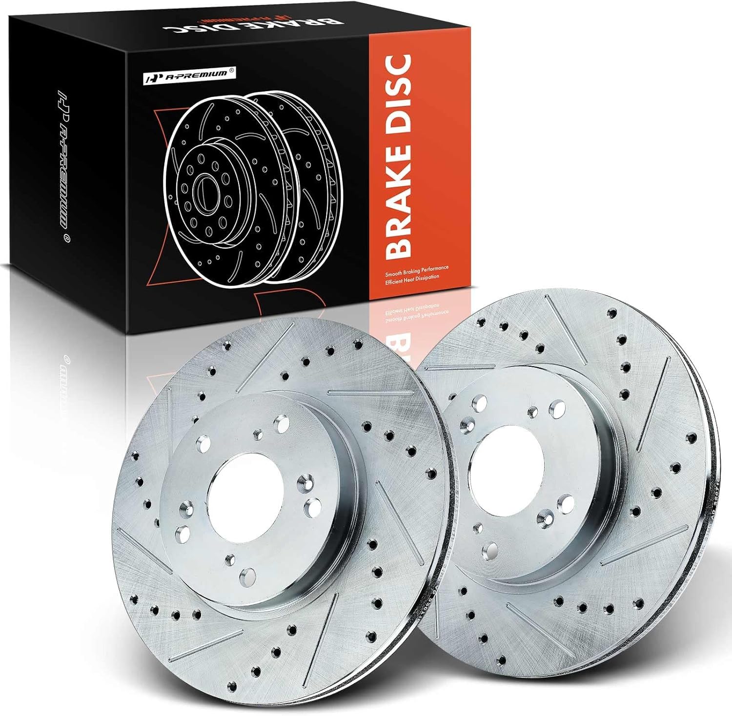 A-Premium 11.10 inch (282mm) Front Drilled and Slotted Disc Brake Rotors Compatible with Honda and Acura Models - Accord 1998-2012, Civic 2006-2011/2013-2024,CR-V, CSX, Element, CR-Z, ILX, Insight