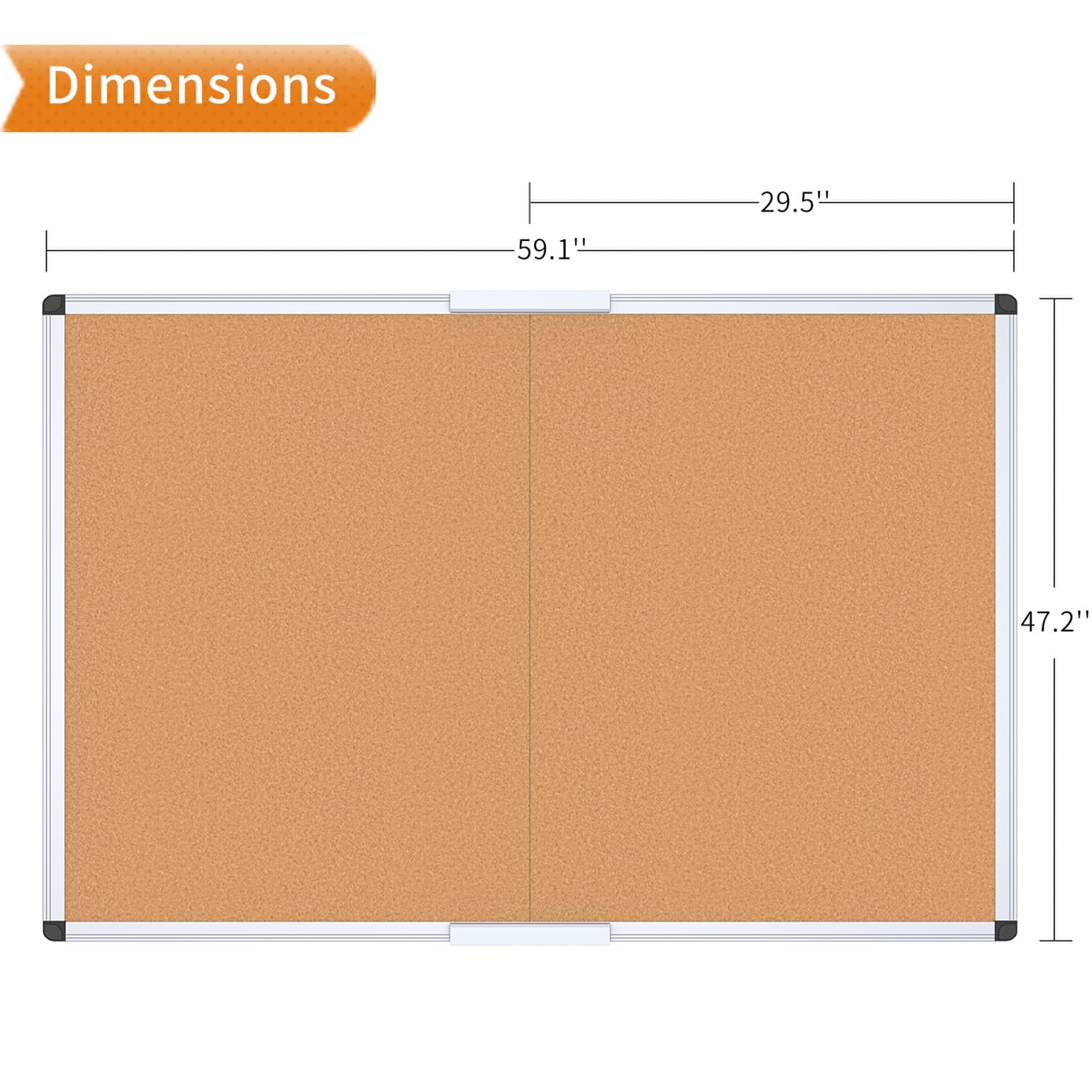 VIZ-PRO Tablón de anuncios de corcho grande/tablero de anuncios plegable, 60 x 48 pulgadas, marco de aluminio plateado