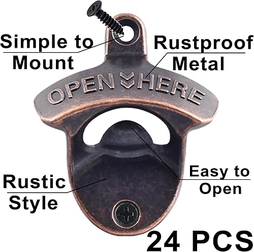 Miniatura 2 de Abrebotellas de cobre envejecido, 24 unidades, montaje en pared, con tornillo inoxidable en la parte superior de la cerveza, para bar de madera,