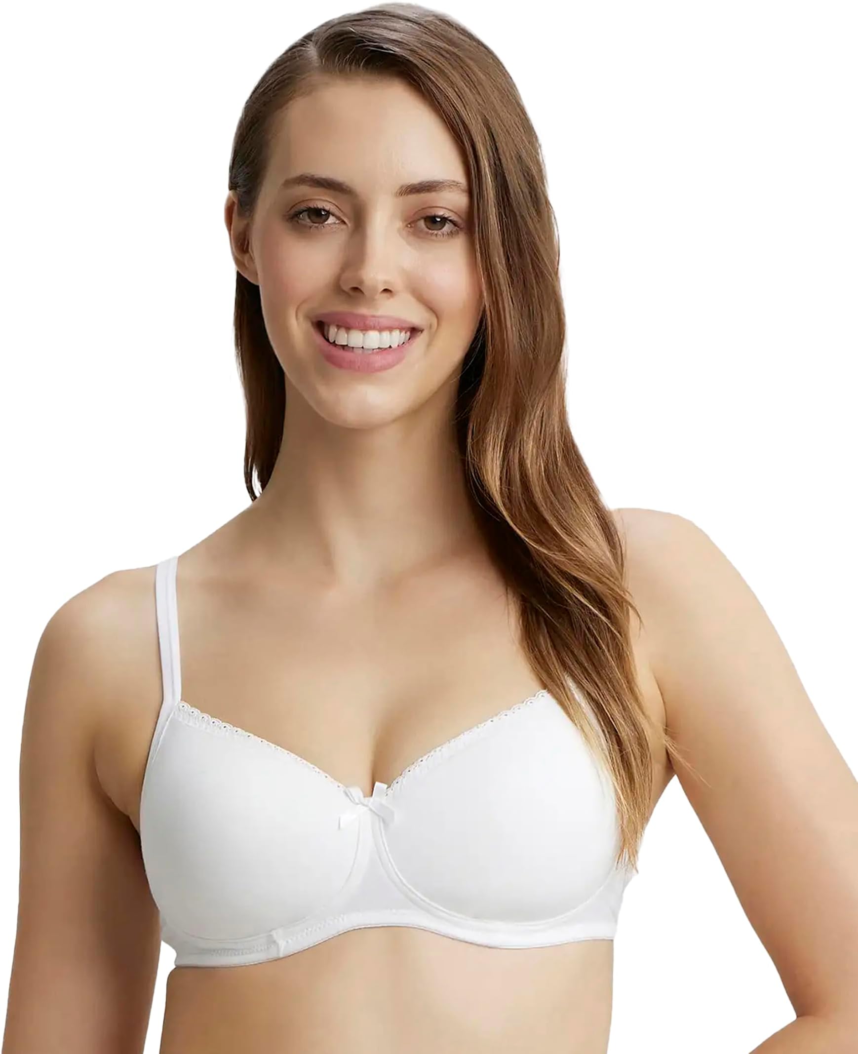 FE23 Women's Wirefree Padded Super Combed Cotton Elastane Stretch Medium Coverage Multiway Styling T-Shirt Bra with Detachable Straps