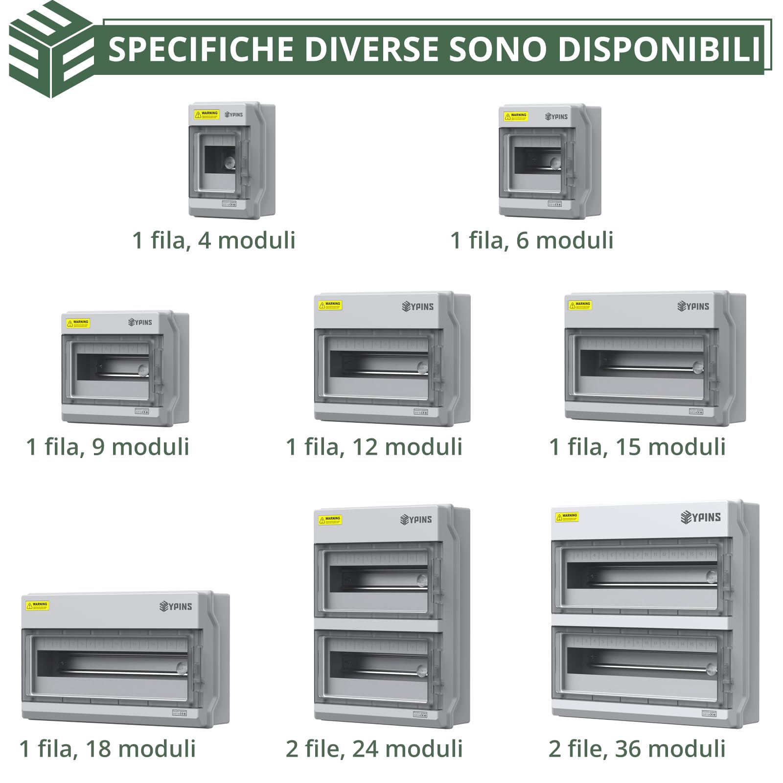 EYPINS Quadro Elettrico Esterno 2 File 36 Moduli,Scatola di Derivazione a Apertura Orizzontale,IP66 Impermeabile,con Coperchio Chiusura Moduli/Pressacavi per Esterno Garage Industriali,370x110x370 mm
