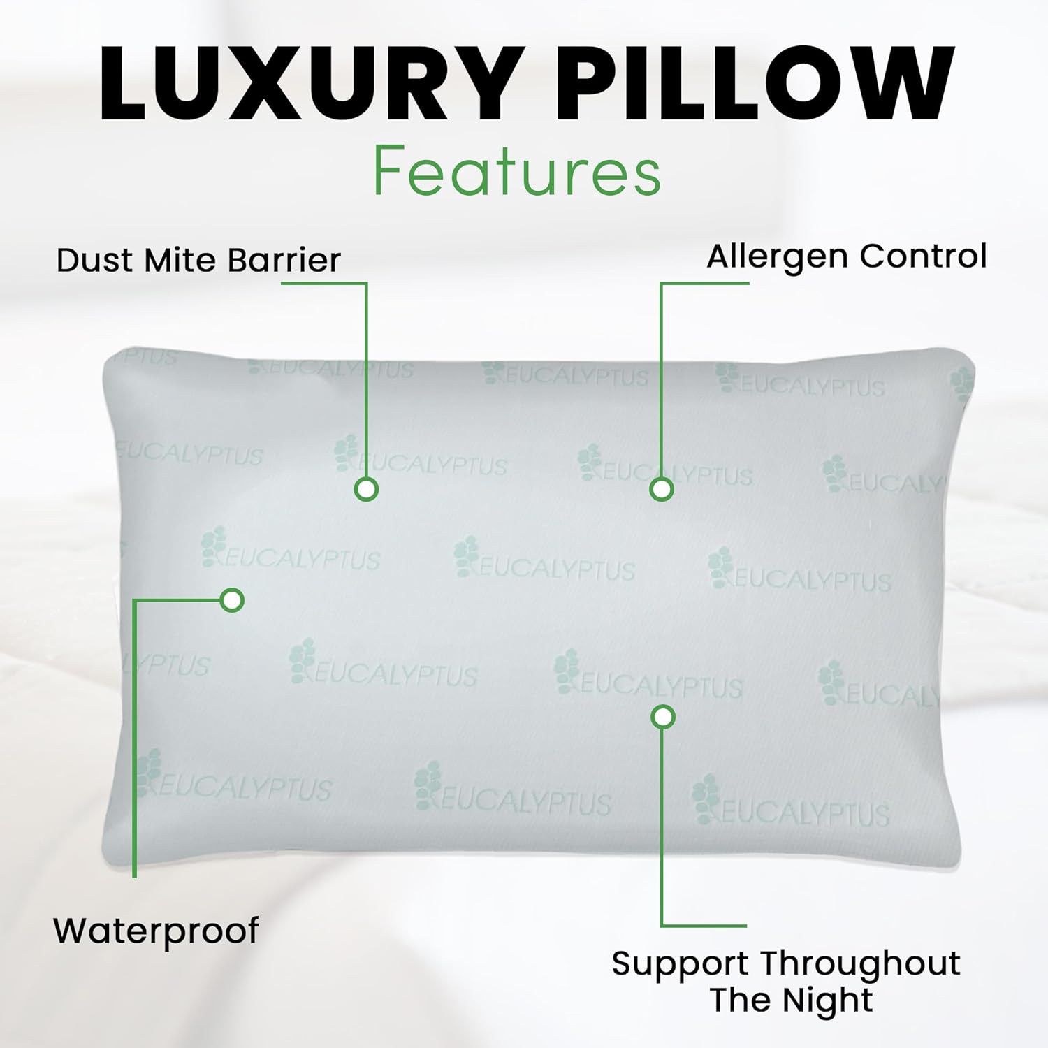 Clementine Luxury 2-Pack Eucalyptus Infused Pillow Ultra-Soft, Breathable for Side, Back & Stomach Sleepers - Sleeping Pillow