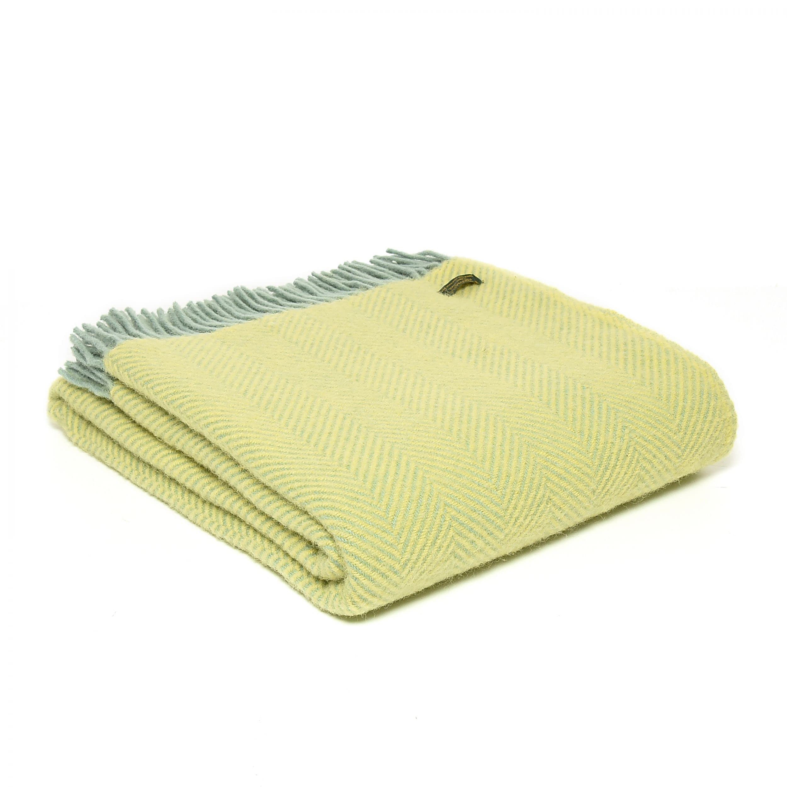 Tweedmill Yellow And Blue Textiles 100% Pure New Wool Herringbone Throw, Lemon/Ocean, 150X180cm