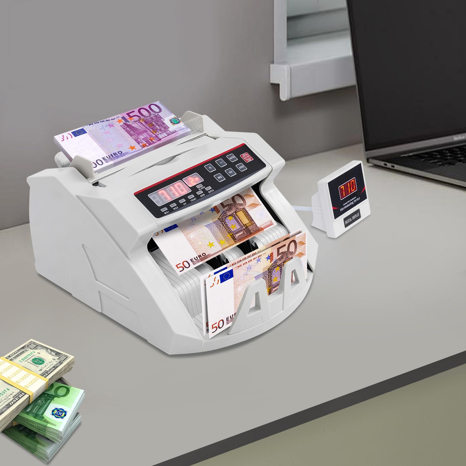 Compteuse de billets, détecteur de faux billets, avec double écran LED, 4 méthodes de détection, pour la grande majorité des devises