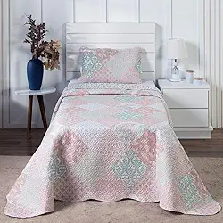 Kit Colcha Bouti Cobre Leito Solteiro Tecido Estampado Dupla Face 02 Peças - Fronhas Aba Americana - Matelado (11)