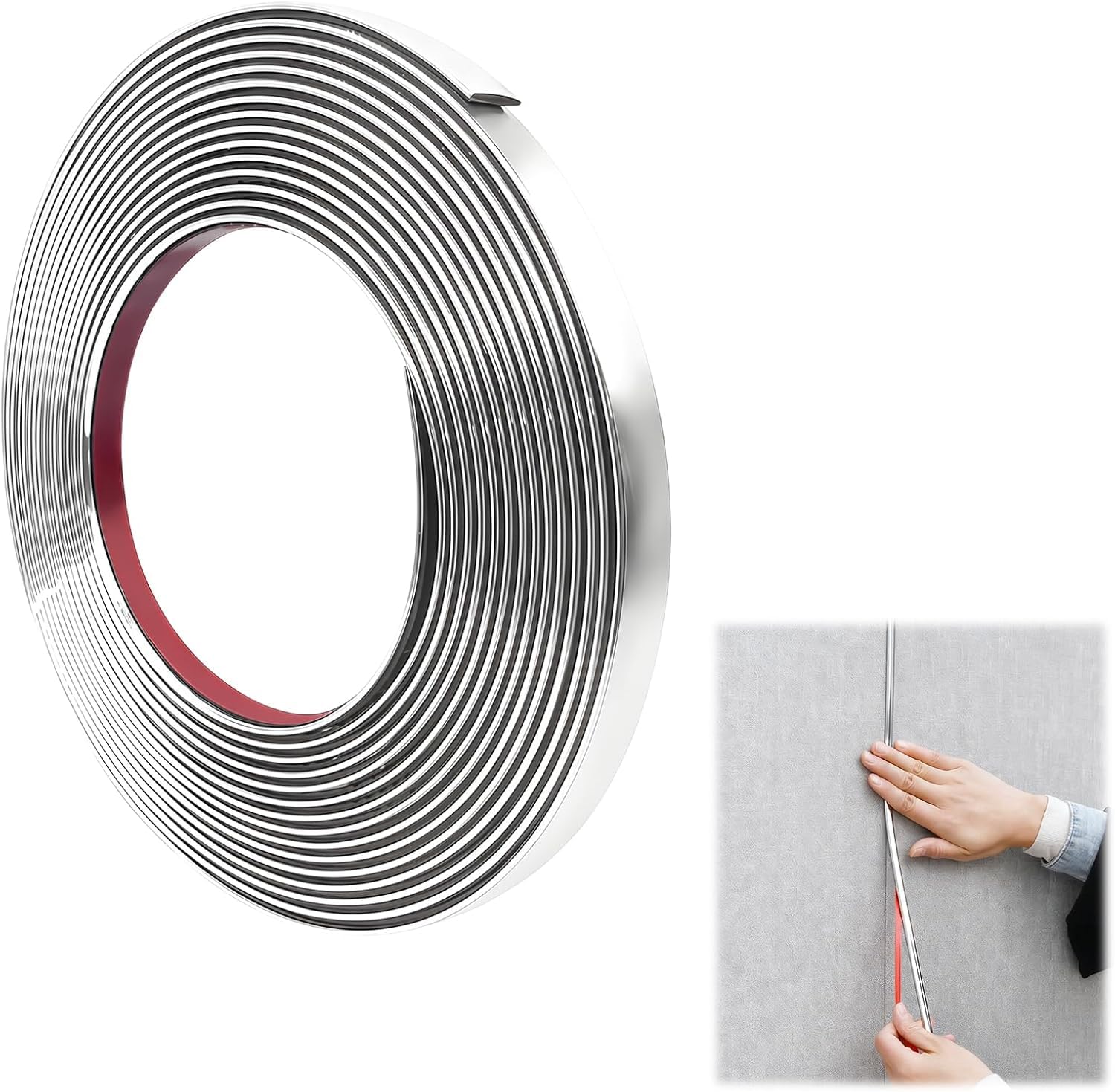 Strisce adesive Auto 1 Rotolo Decorazione cromata 10m x 8mm Argento Flessibile Impermeabile per Esterni Interni carrozzeria casa Fai da Te Multiuso Facile da Applicare