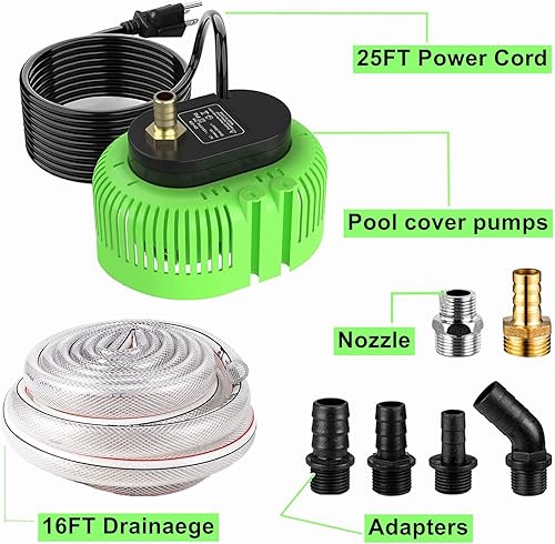 Miniatura 2 de Bomba de cubierta de piscina sobre el suelo, bomba sumergible de sumidero de agua para natación, con manguera de drenaje de 16 pies y cable de