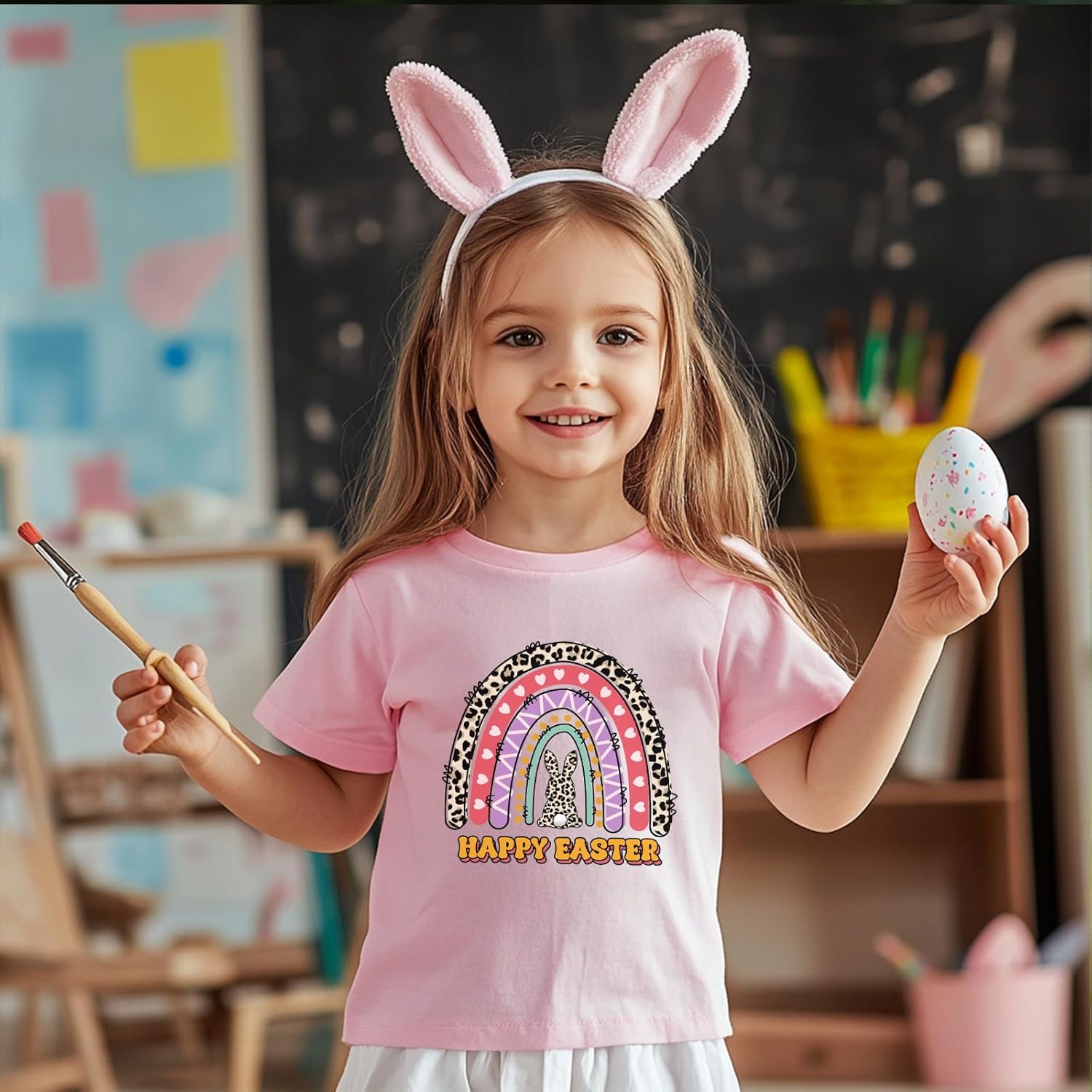 Toddler Girls Easter Shirts Cute Bunny Tshirts Happy Easter Tees Cotton Short Sleeve Tops 2-10 Years - Image 4