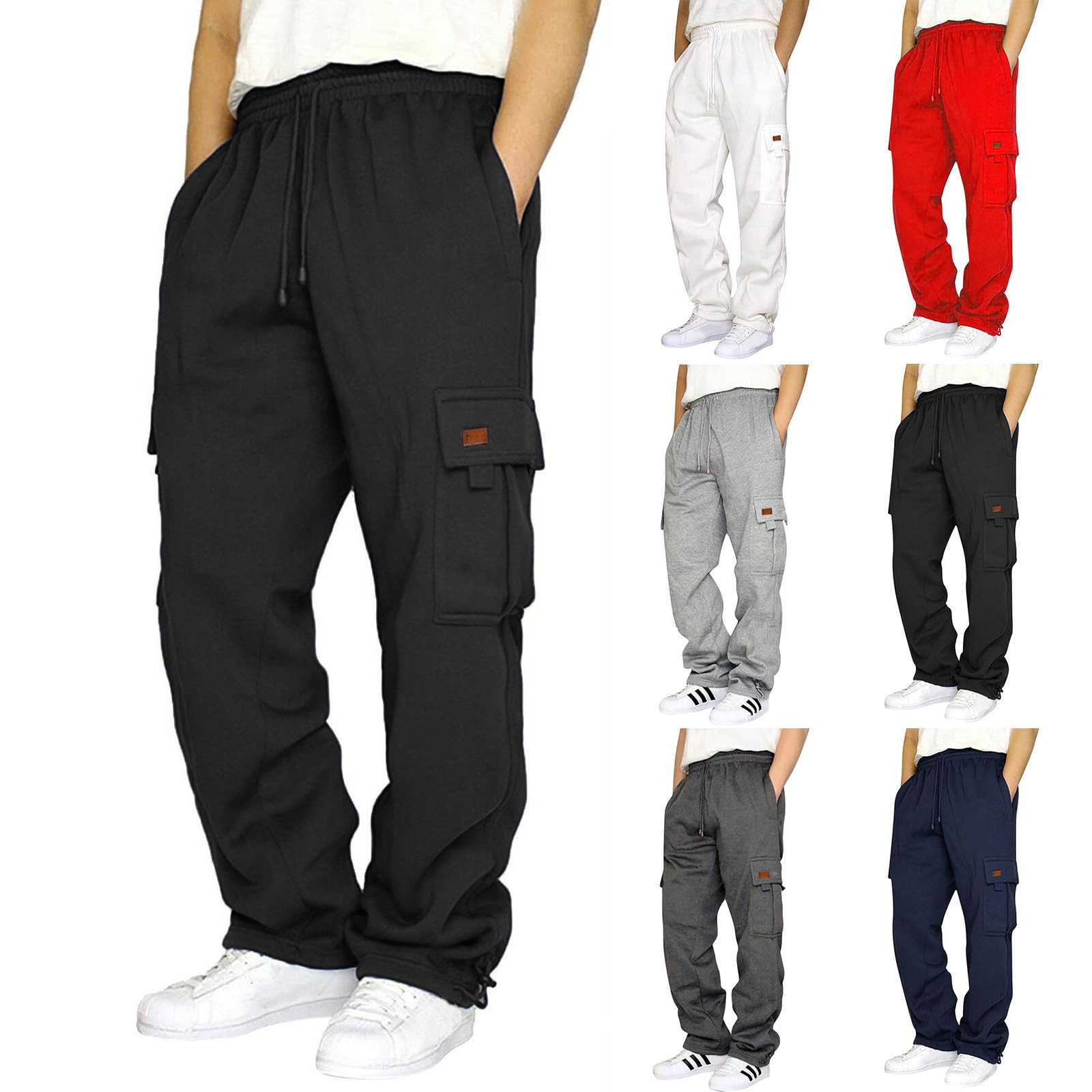 Cargo Sweatpants for Men Big and Tall Open Bottom Uncuffed Sweatpants with Pockets Baggy Athletic Jogger Pants