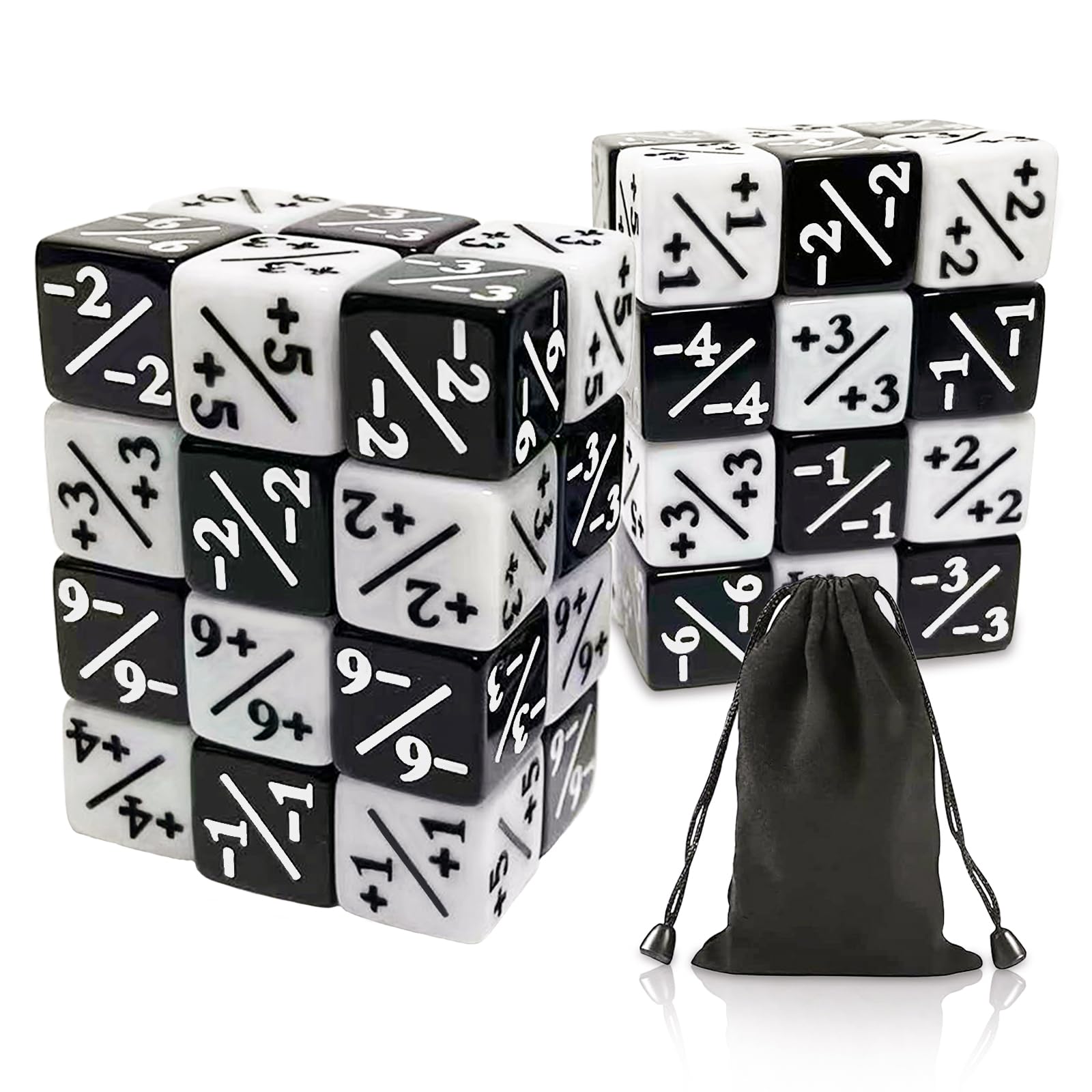 WnlahuWA 48 Pieces Cube Counter, MTG Dice, Magic Dice, Token Dice, D6 Dice, Dice Counter with Storage Bags, Compatible with MTG, CCG, Card Game Accessories (Black and White)