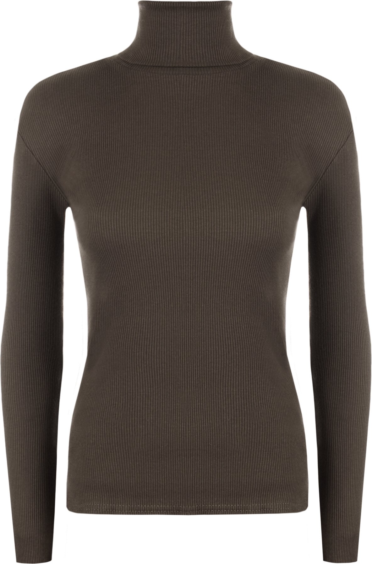 Wearall Women's Dark Brown Ribbed Stretch Polo Neck Top - 8/10