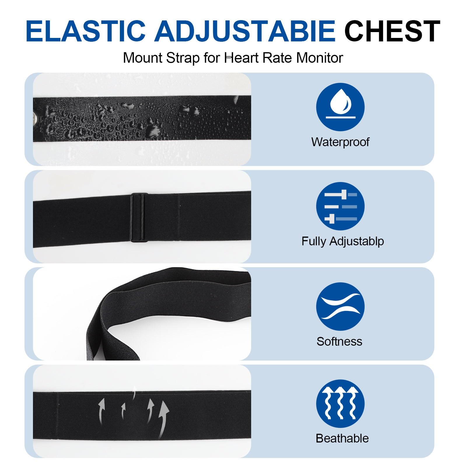 Fascia Elastica Regolabile (70 cm a 105 cm) per Compatibile con Garmin, Wahoo, Polar H10 H9, Coospo, Magene, Bryton, LIVLOV, Fascia per Cardiofrequenzimetro