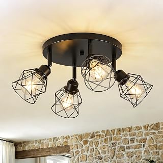 4-Light Black Farmhouse Kitchen Semi Flush Mount Ceiling Light