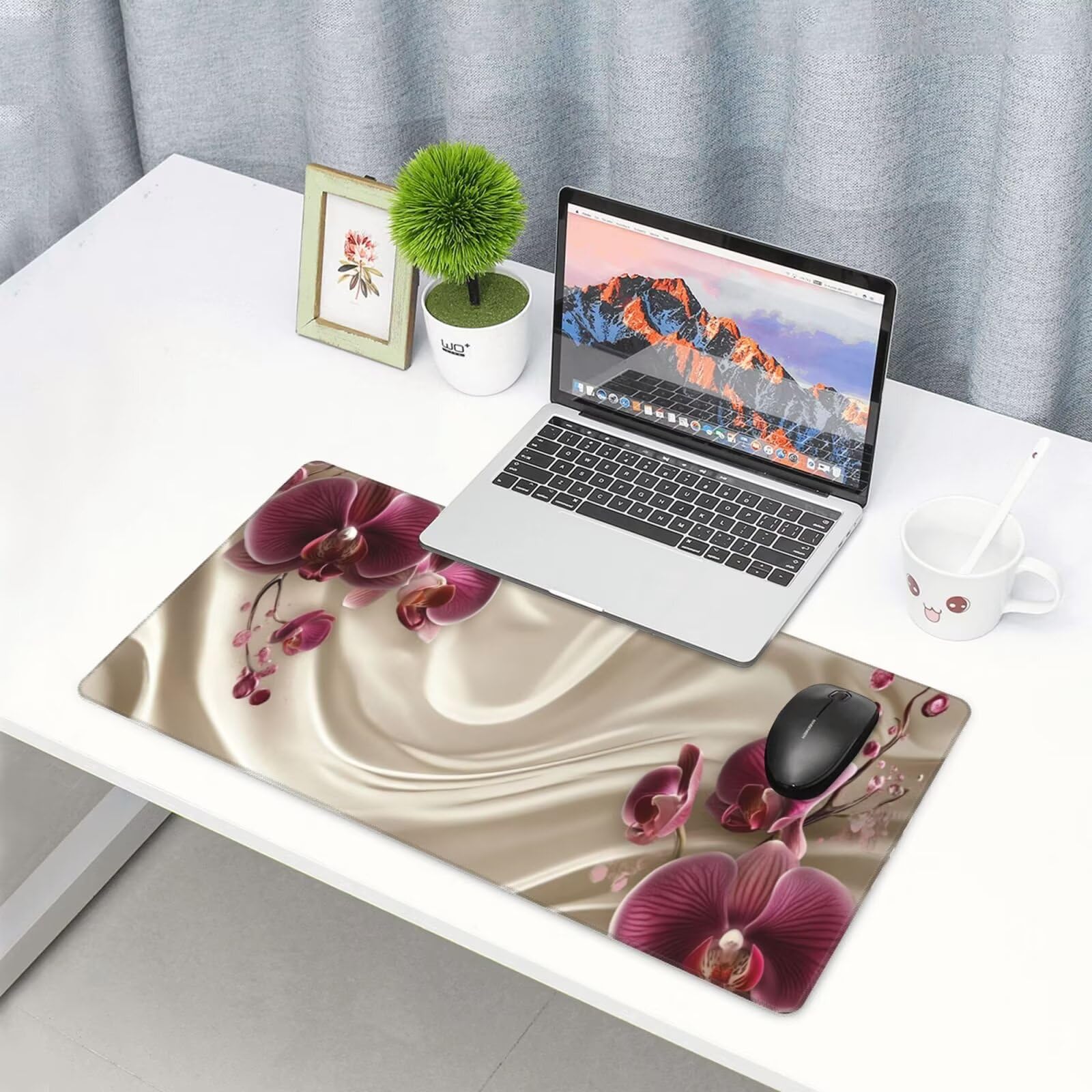 Fioletowa podkładka pod mysz XXL kwiat mata na biurko 1600 x 800 x 3 mm zmywalna podkładka do gier na laptopa, z antypoślizgową gumową podstawą do gier, PC, pracowników biurowych Y1467
