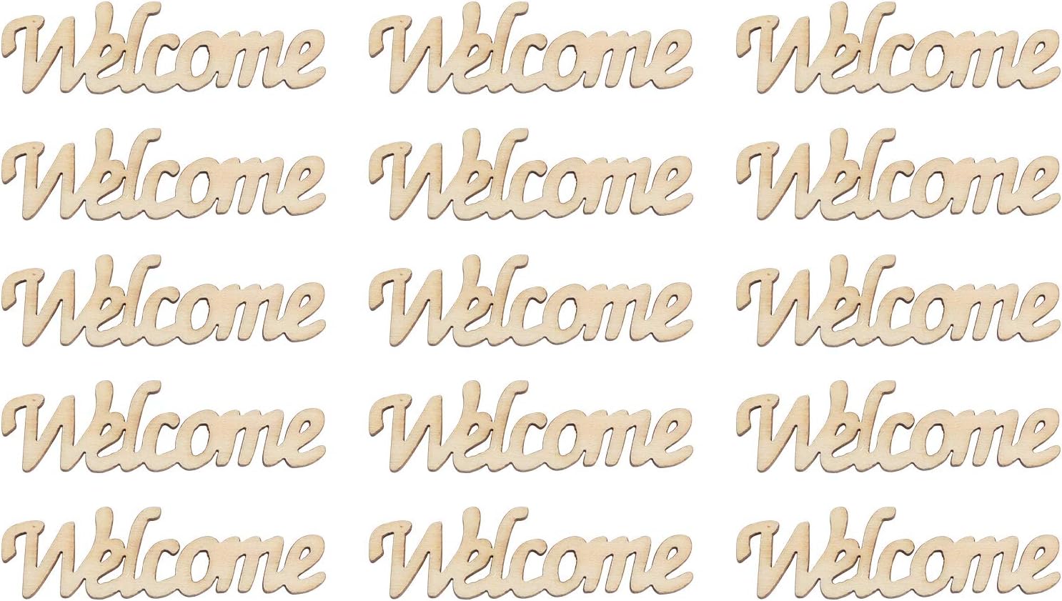 Amosfun 15pcs Wooden Welcome Cutouts Unfinished Wood Word DIY Crafts for Wedding Party Home Decoration 2.2 x 0.6 x 0.1 inches