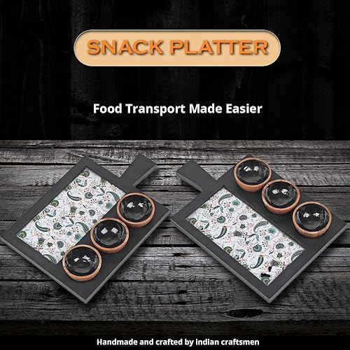 Miniatura 3 de Zenith's DECOR Bandeja de madera hecha a mano para servir aperitivos, plato de aperitivos, plato multiusos para servir pasteles, aperitivos,
