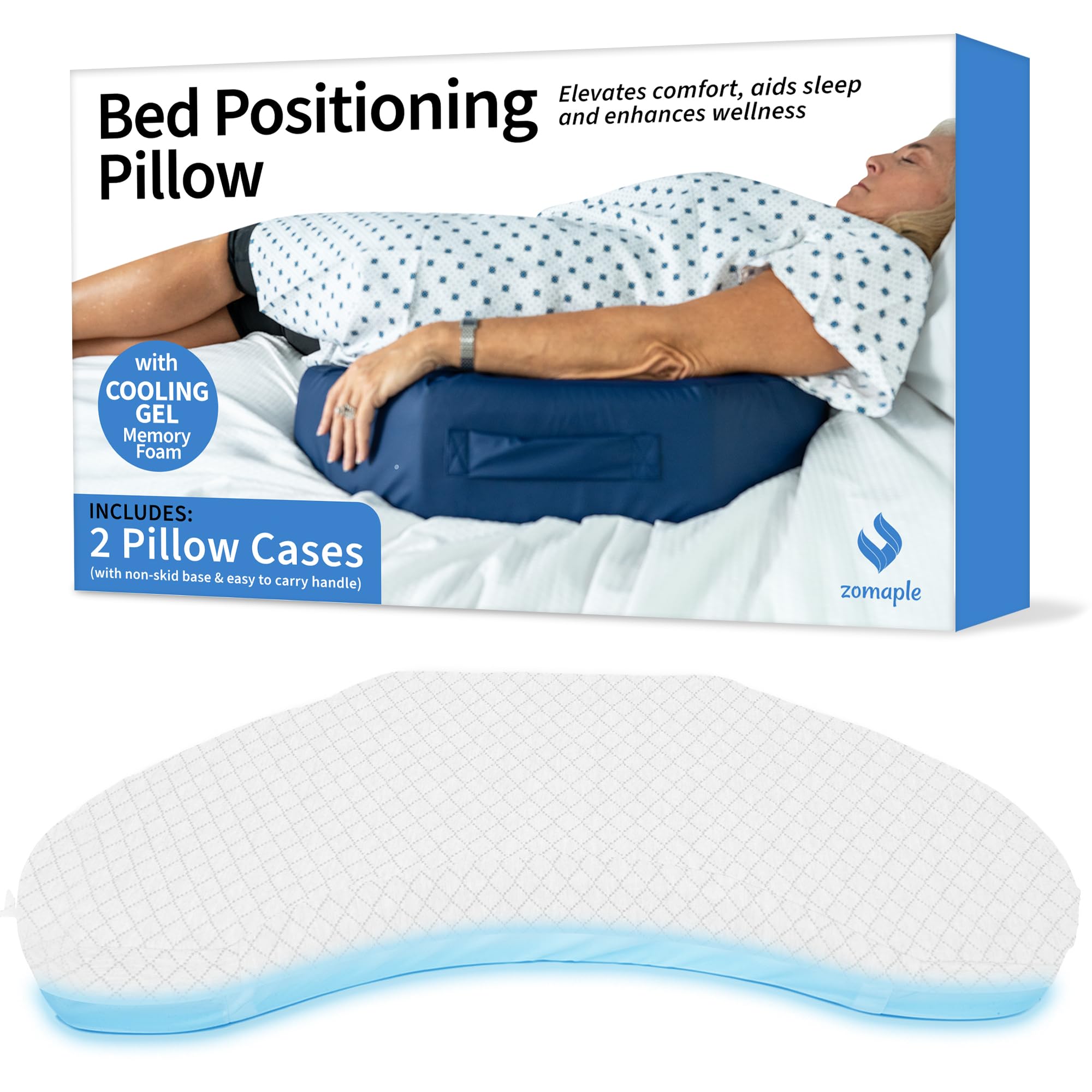 Bedsore Positioning Pillow for Bedsore Prevention and Faster Recovery -White- Heat Regulating Bed Sore Cushion for Butt Lifting and Easy Positioning - 2X Non-Skid Removable Covers
