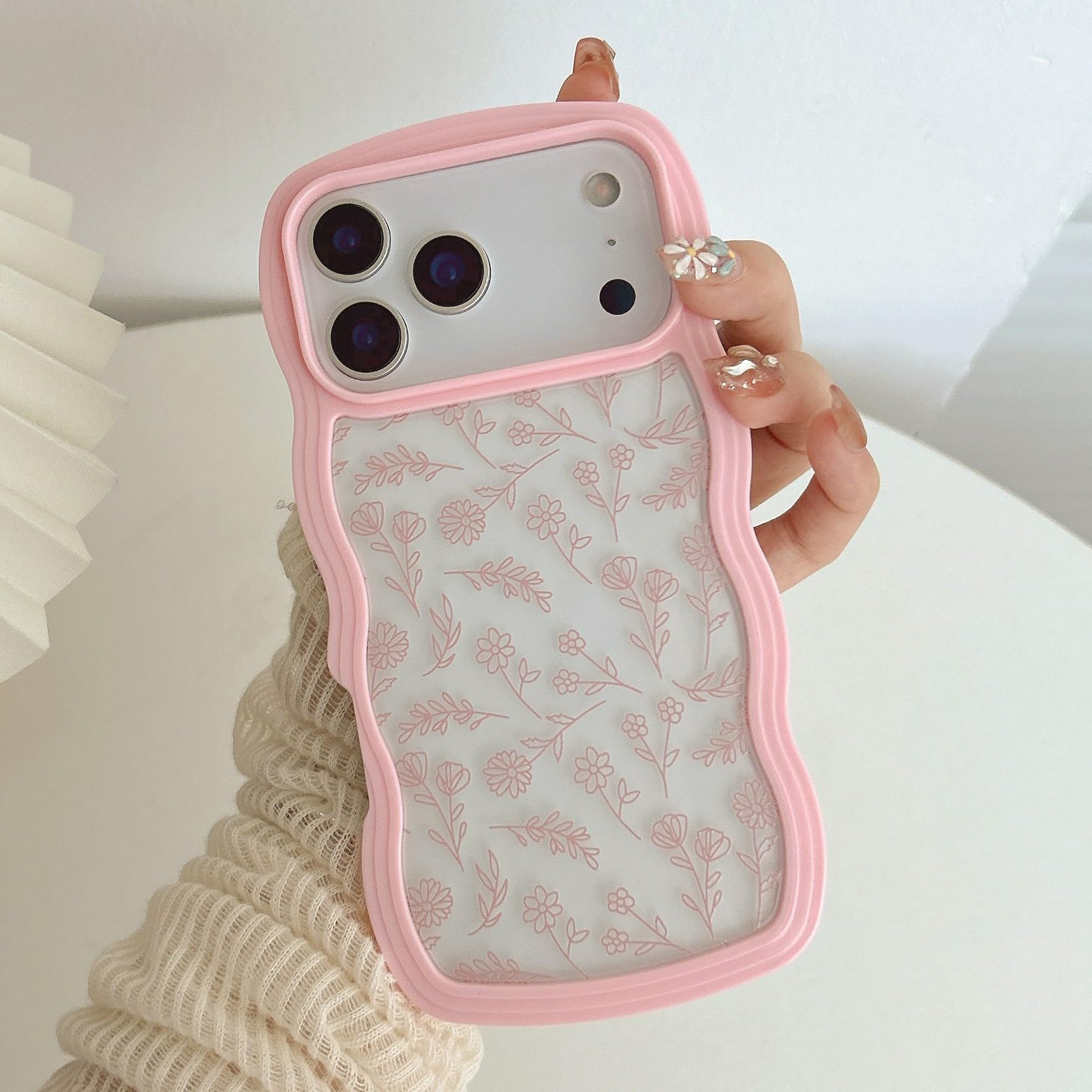 QLTYPRI Compatible with iPhone 16 Case, Cute Curly Wave Frame Clear Case for Girls Women, Transparent Soft Silicone TPU Bumper Shockproof Protective Cover for iPhone 16 - Pink — view 48