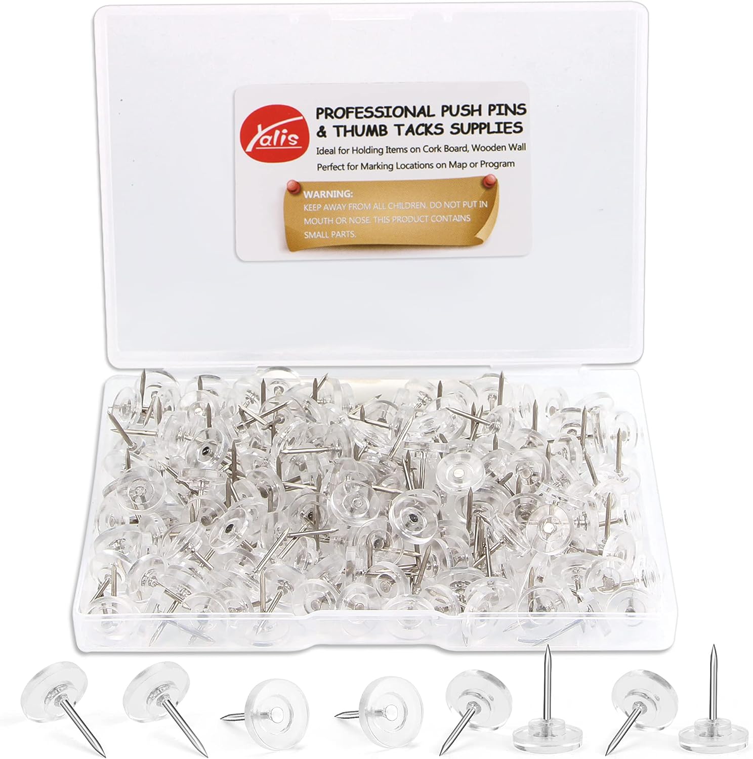 Buy Clear Push Pins 200count Flat Thumb Tacks Steel Point and Clear