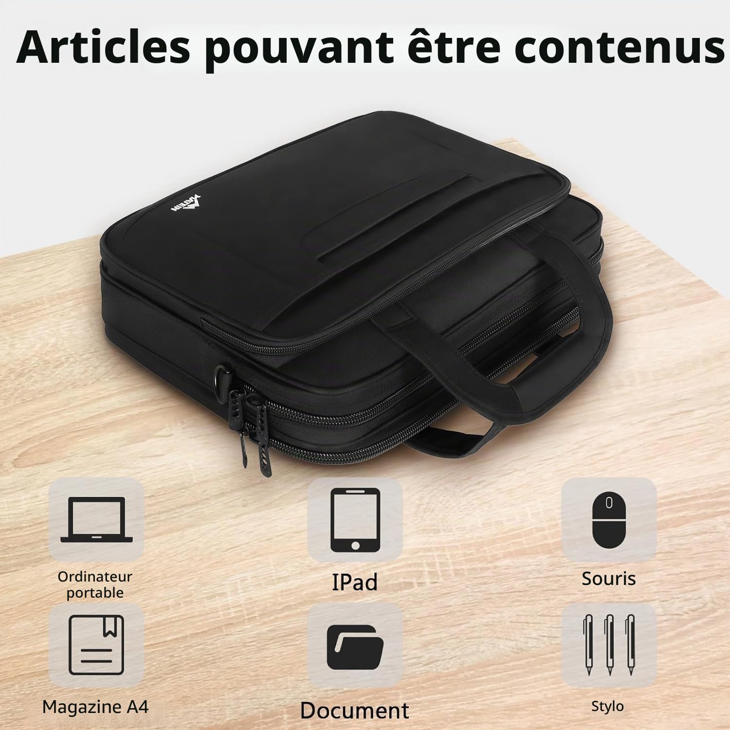 MATEIN Sac Ordinateur Portable 15.6 Pouces Mallette Multifonctionnel Business Handcase pour Les Femmes et Les Hommes, Enduring Nylon Sac à Bandoulière pour Voyage Tablette/Notebook Noir