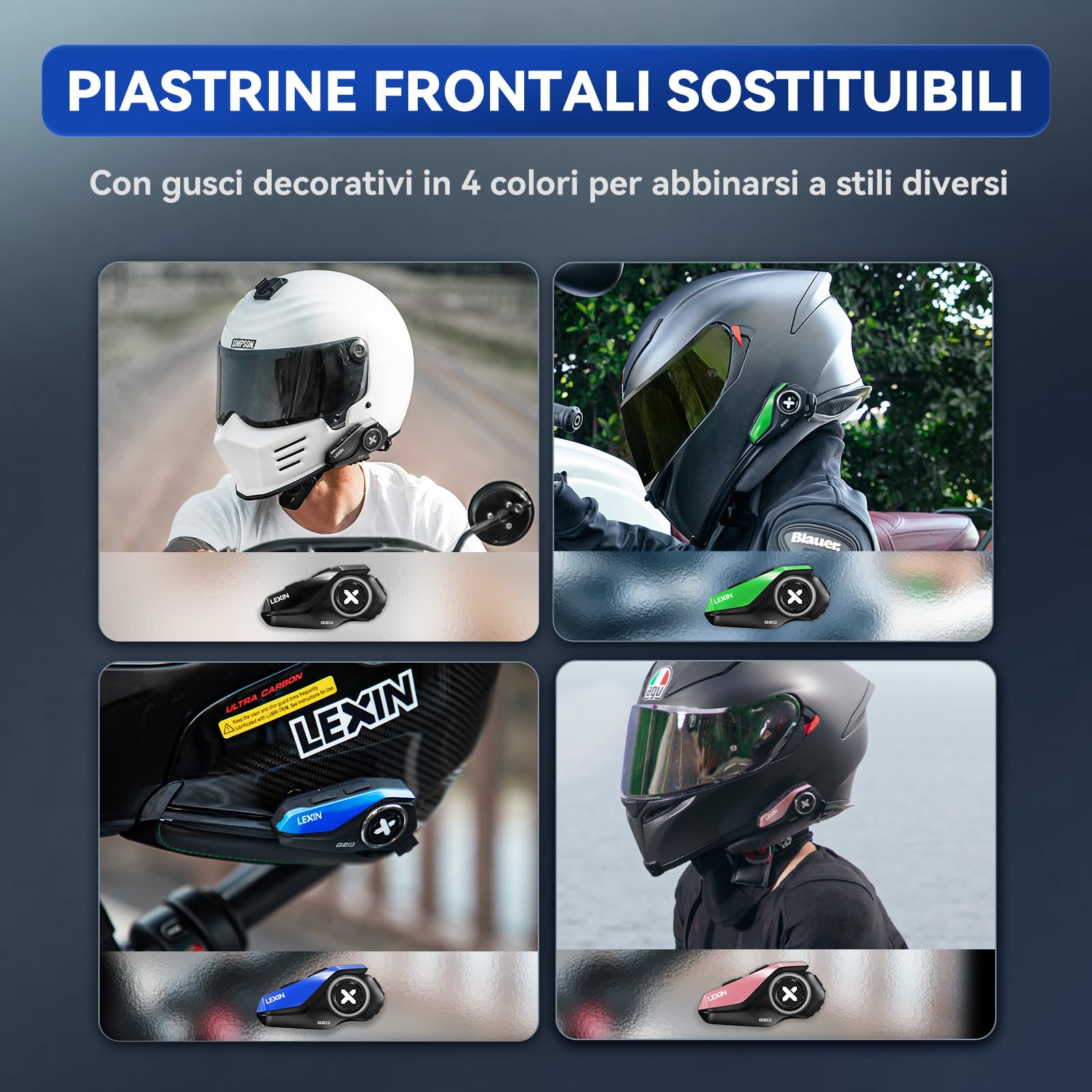 LEXIN G2P Interfono Moto Bluetooth Coppia 1000m 6 Rider Audio HD Radio FM Bluetooth 5.0 Impermeabile IP67 Universale