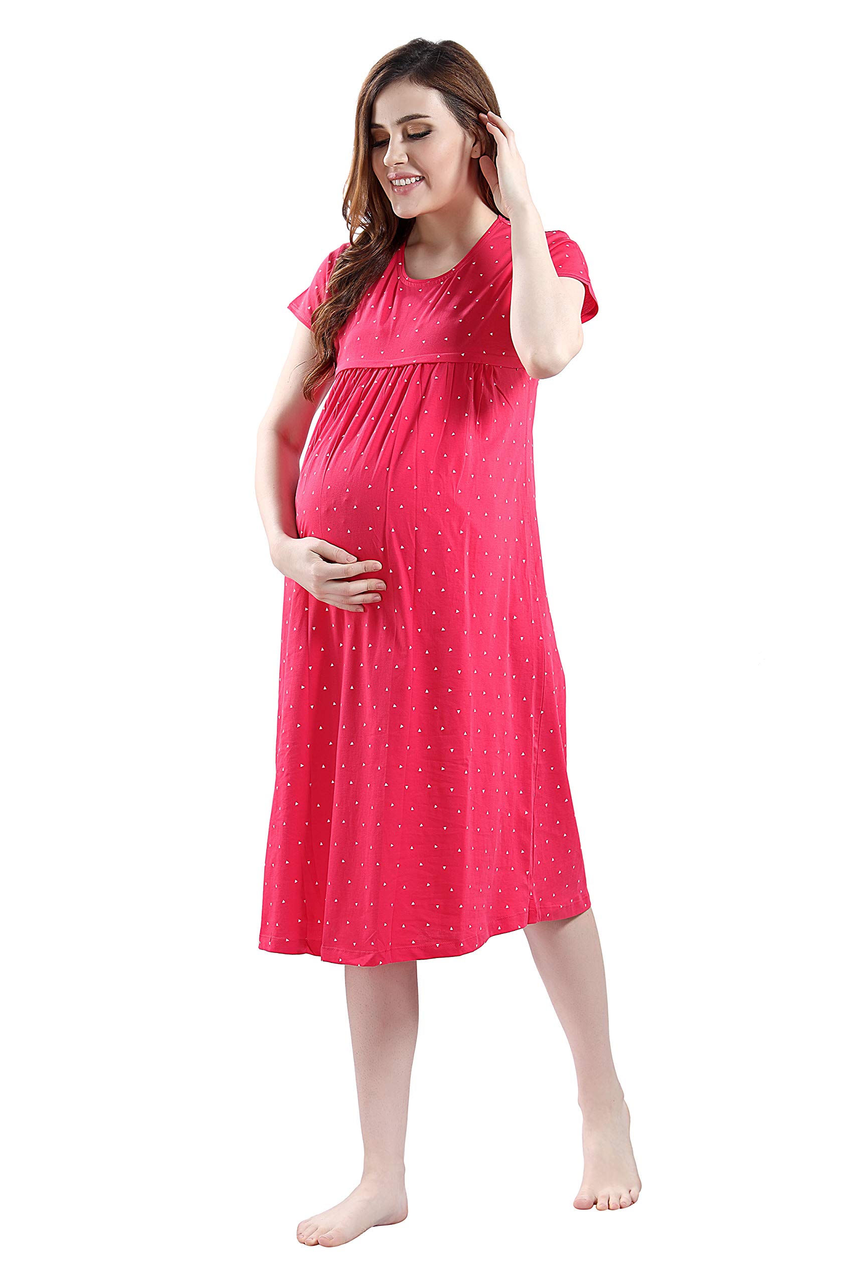 AV2 Women's Cotton Floral Calf Length Maternity Nighty (3094BL_Red_L) - Image 3 thumbnail