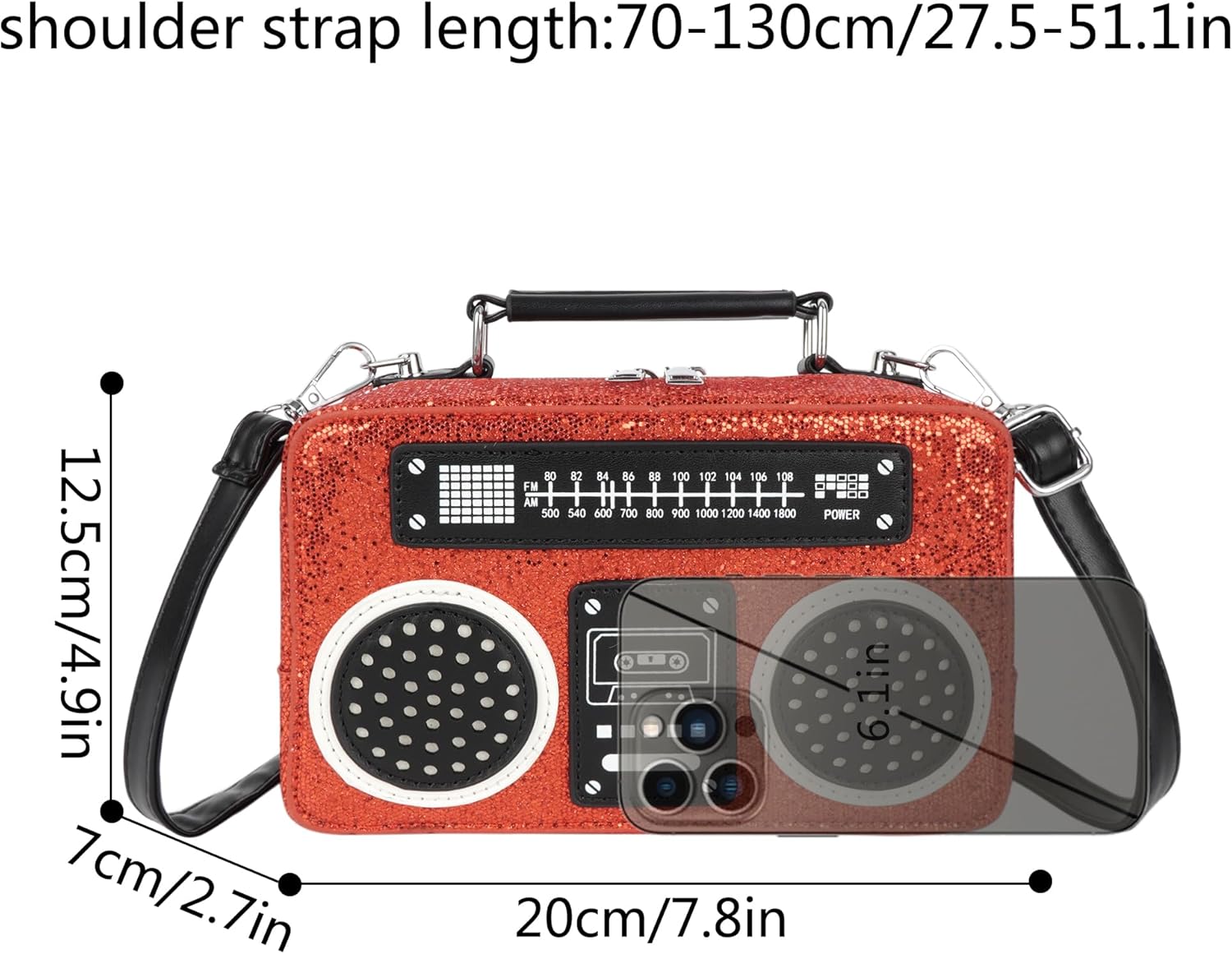 Women Radio Shaped Crossbody Bag Leather Shoulder Handbag Top Handle Purse