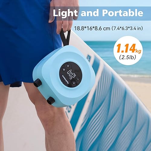 Miniatura 4 de Hydrohero Electric Paddle Board Pump, Rechargeable 20PSI High Pressure SUP Pump, Intelligent Dual Stage Inflation & Deflation, Auto-Off for Stand Up