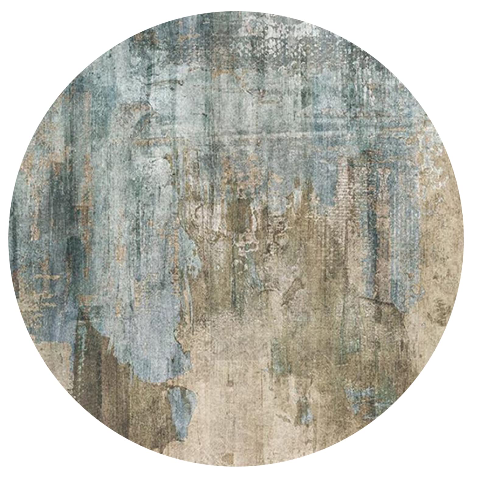 Tapis rond abstrait vert et gris idéal pour coin canapé design