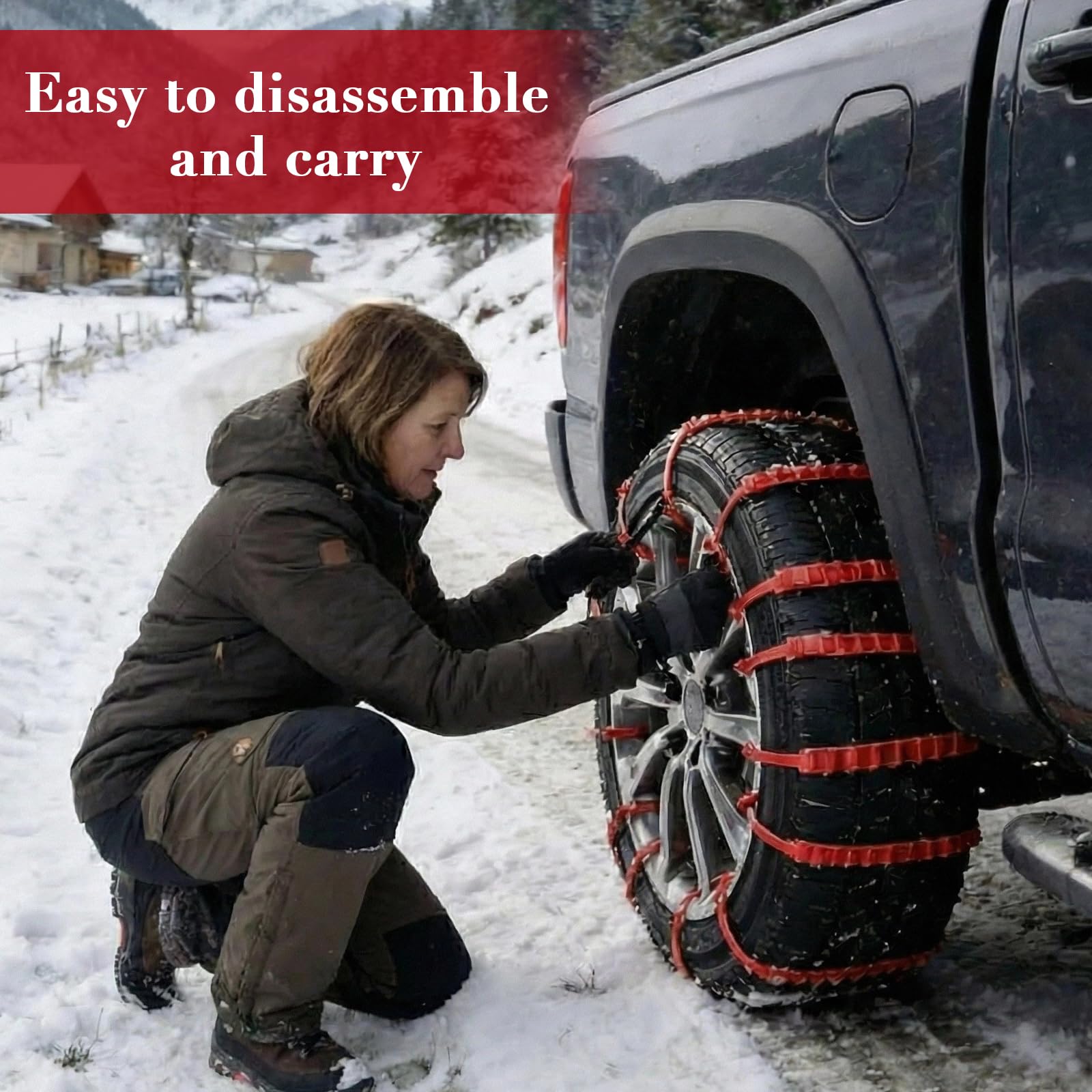 20 Pièces Chaînes à Neige Universelles, Adjustable Zip Tie Snow for Car Tires, Nylon Chaînes à Neige pour Pneus Dents Multicouches