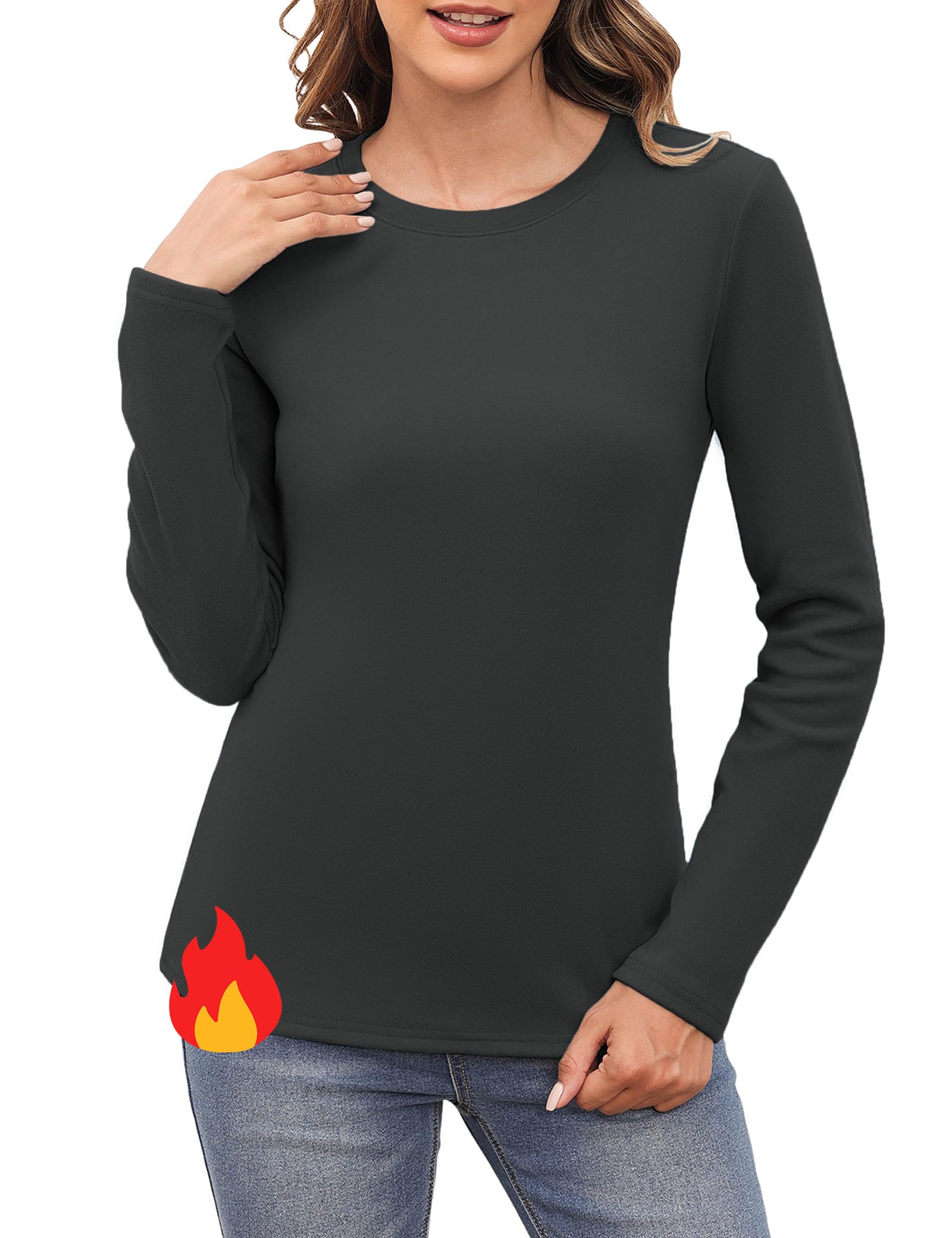 Aottori Thermo Oberteile Damen Basic Langarmshirt Fleece Thermounterwäsche Warm Stretch Pullover Langarm Rundhals Unterhemd Slim Fit Skiunterwäsche Wandershirt