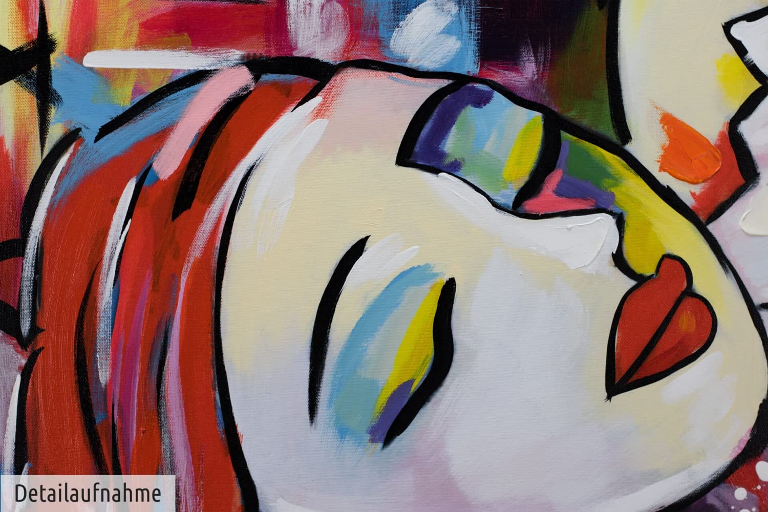 KunstLoft Leinwandbild 80x80cm Handgemalt Gemälde Lodernde Liaison Liebespaar Bunt
