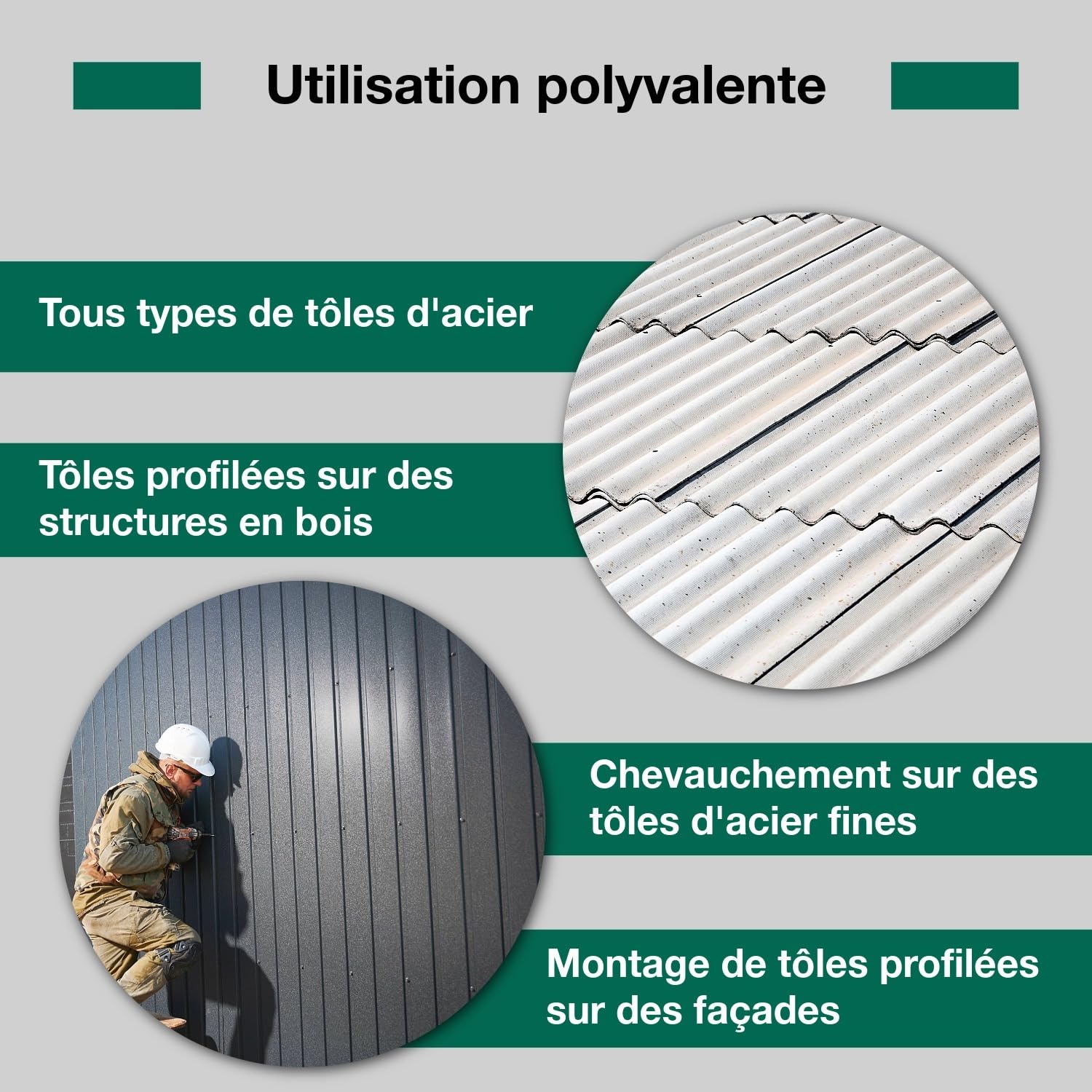 Lot de 300 vis auto-perceuses en tôle, couleur de la tête trapézoïdale : Gris anthracite (RAL7016), 4,8 x 35 mm, homologuées par l’UE, avec Clé à douille SW8