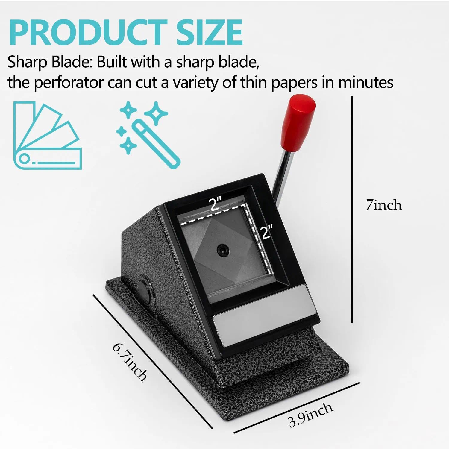 Metall Passport Foto Cutter 2 x 2 Zoll, Tischplatte Desktop Reisepass ID Foto Cutter mit Metallgriff, Bildschneider für Fotos, Manueller Bildstanzer mit Schneiden für Standardfoto, PVC-Karten