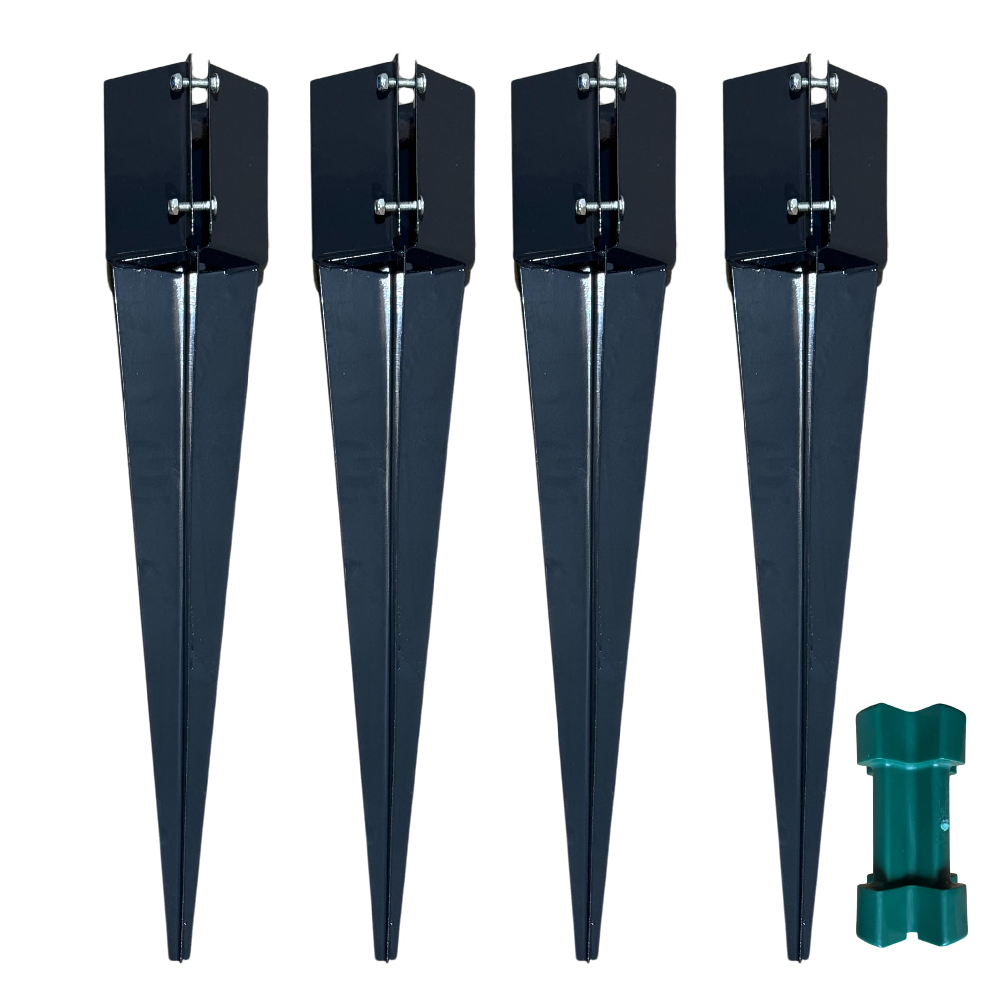 [FIXINGS DIRECT®] 100mm (4") Grey Industrial Fence Post Spike Support 600mm Long Drive Down Post Spike (Includes Free Updated Driving Tool) (4, 100x100mm (4"))