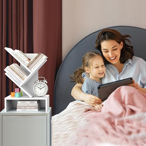 Miniatura 25 de Godferyxin Estantería de árbol de libros, estantería de madera de 5 niveles para exhibir libros, CD, revistas y más en la oficina, el hogar o la