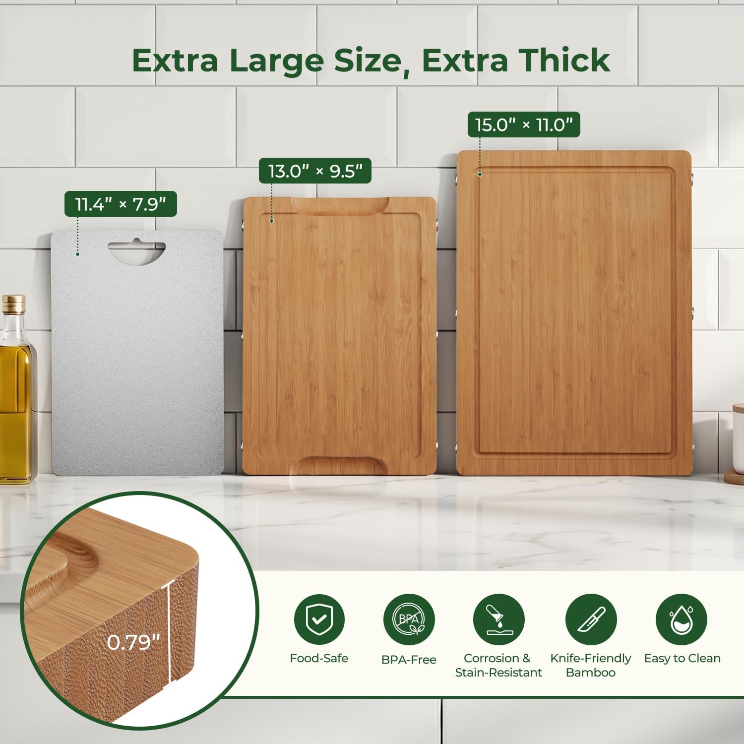 Formaldehyde Free, Glue Free, Bamboo Pure Titanium Cutting Board Set