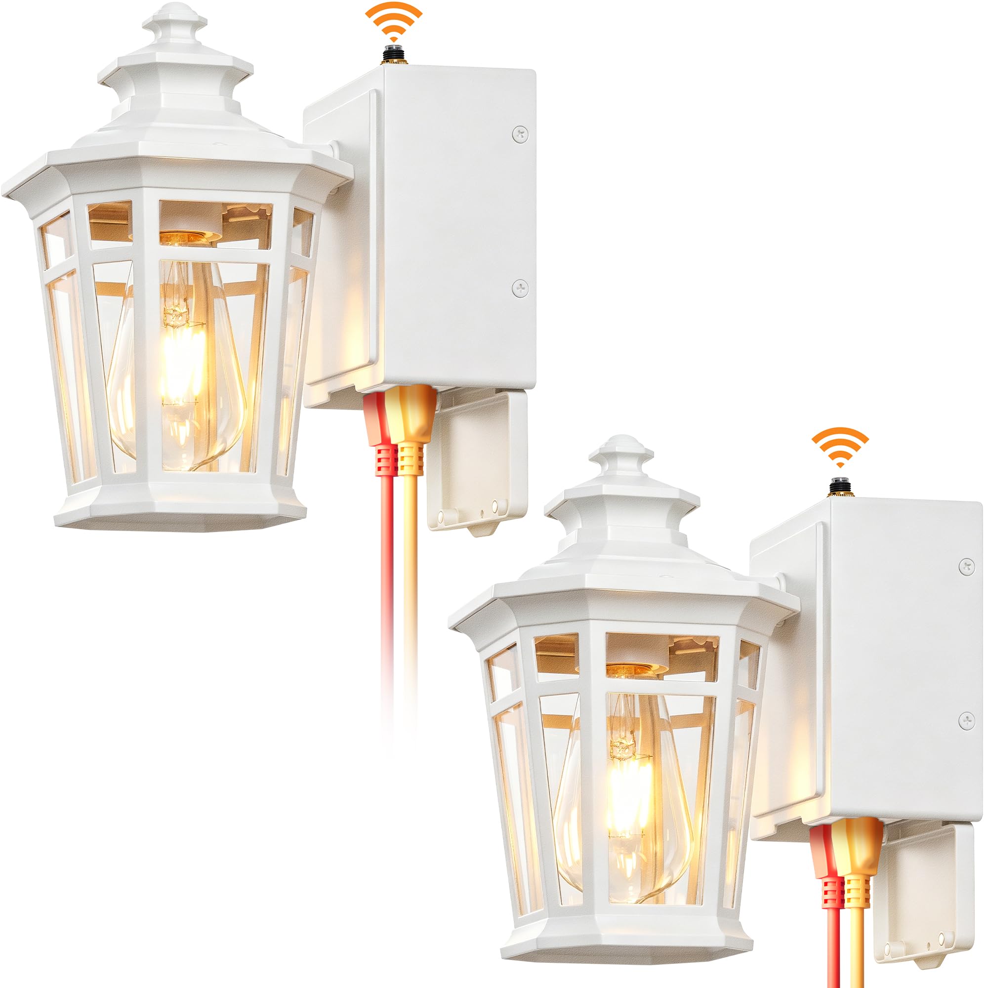 Gleamz Outdoor Wall Lights with GFCI Outlet, White 2-Pack Front Porch Light