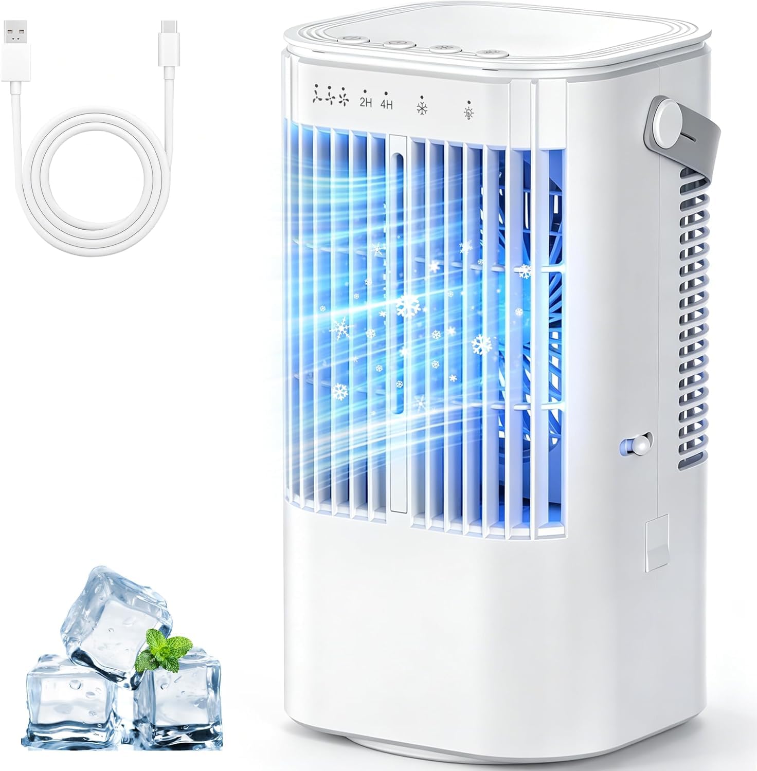 Portable Air Cooler - Mini Air Conditioner with Handle,Upgraded Portable Small Air Conditioner Mini Evaporative Cooler Small AC with 3 Wind Speed & 7 Night Light for Room Home Bedroom