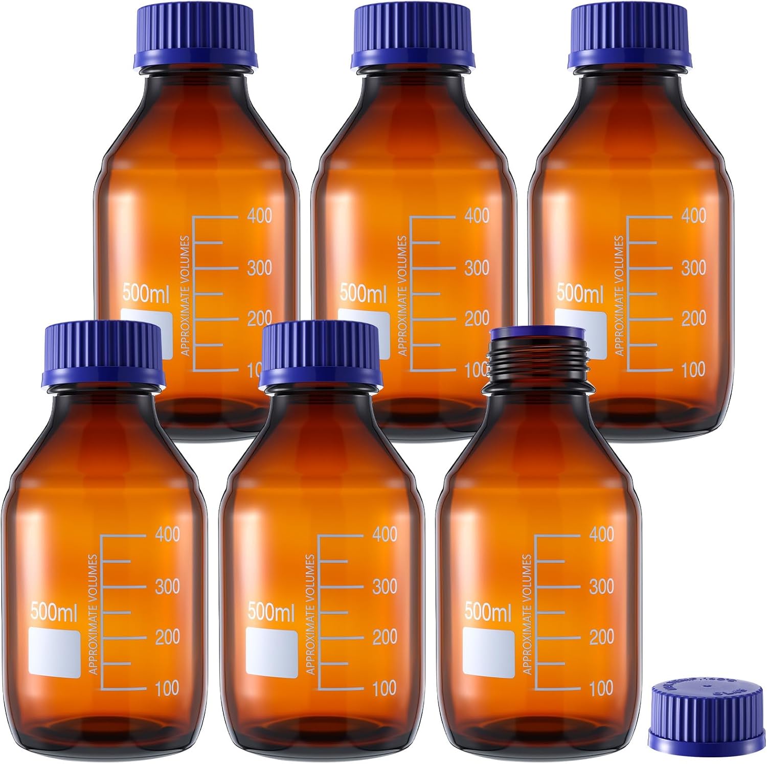 6 Pieces 1000 ml Reagent Media Bottles Amber Glass Graduated Round Lab Reagent Media Storage Bottle with Blue Screw Cap