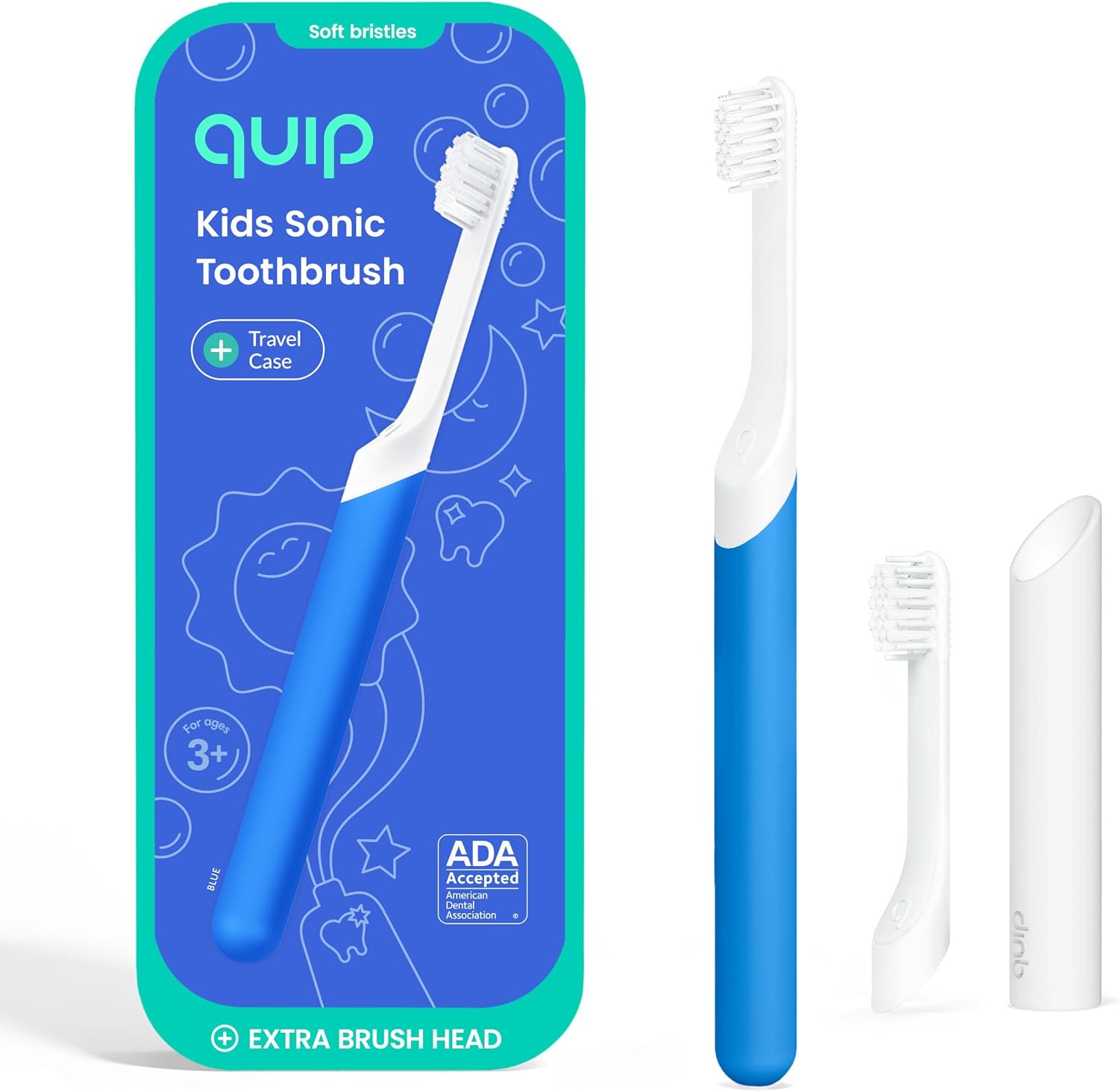 Quip Sonic Toothbrush for Kids with Timer – Includes Extra Brush Head and Travel Cover Mount – Electric, Soft Bristle Refill Head, Rubber Handle, 3 Month Battery Life – Travel Toothbrush – Blue Quip Sonic Toothbrush for Kids with Timer – Includes Extra Brush Head and Travel Cover Mount – Electric, Soft Bristle Refill Head, Rubber Handle, 3 Month Battery Life – Travel Toothbrush – Blue